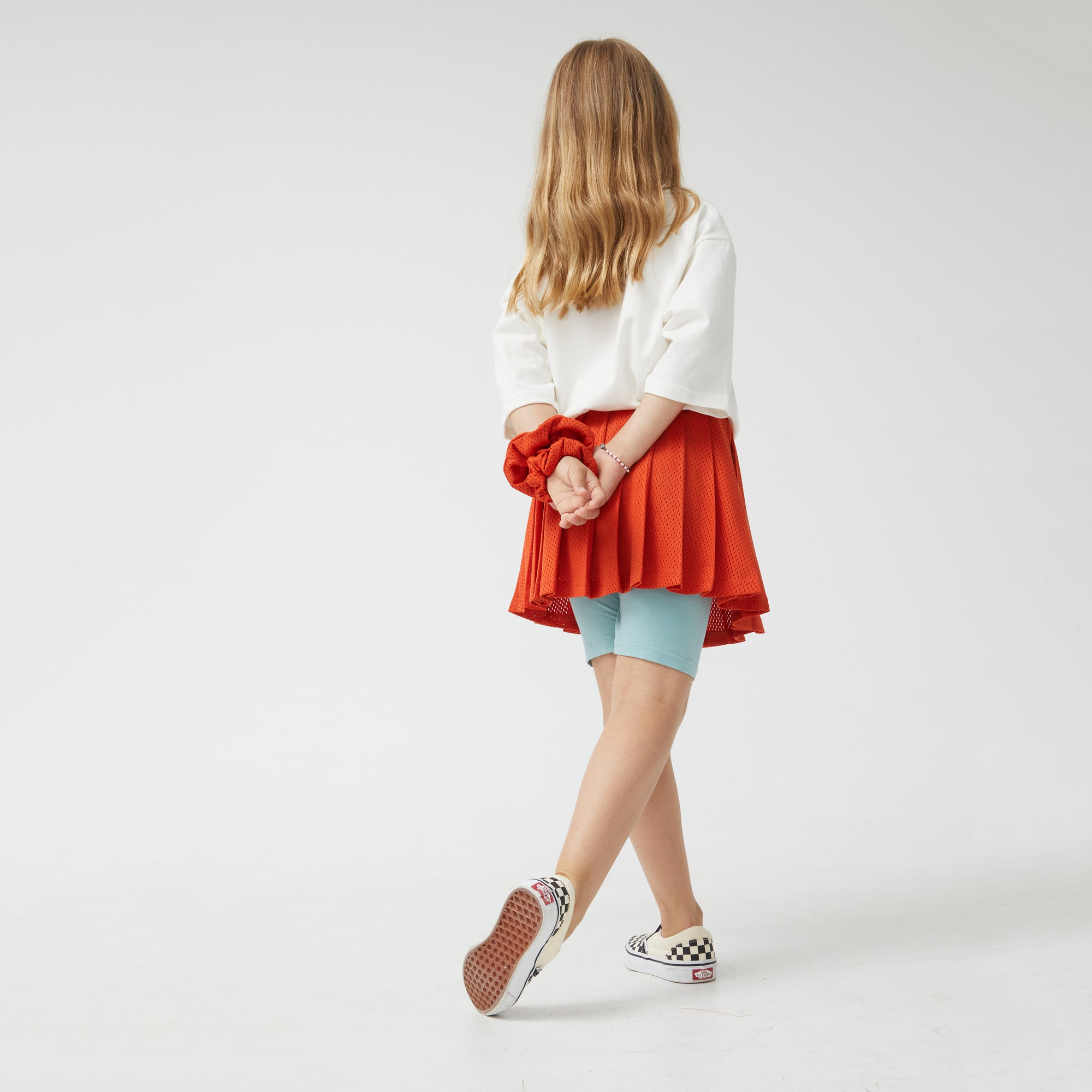 Girls Orange Pleated Skirt