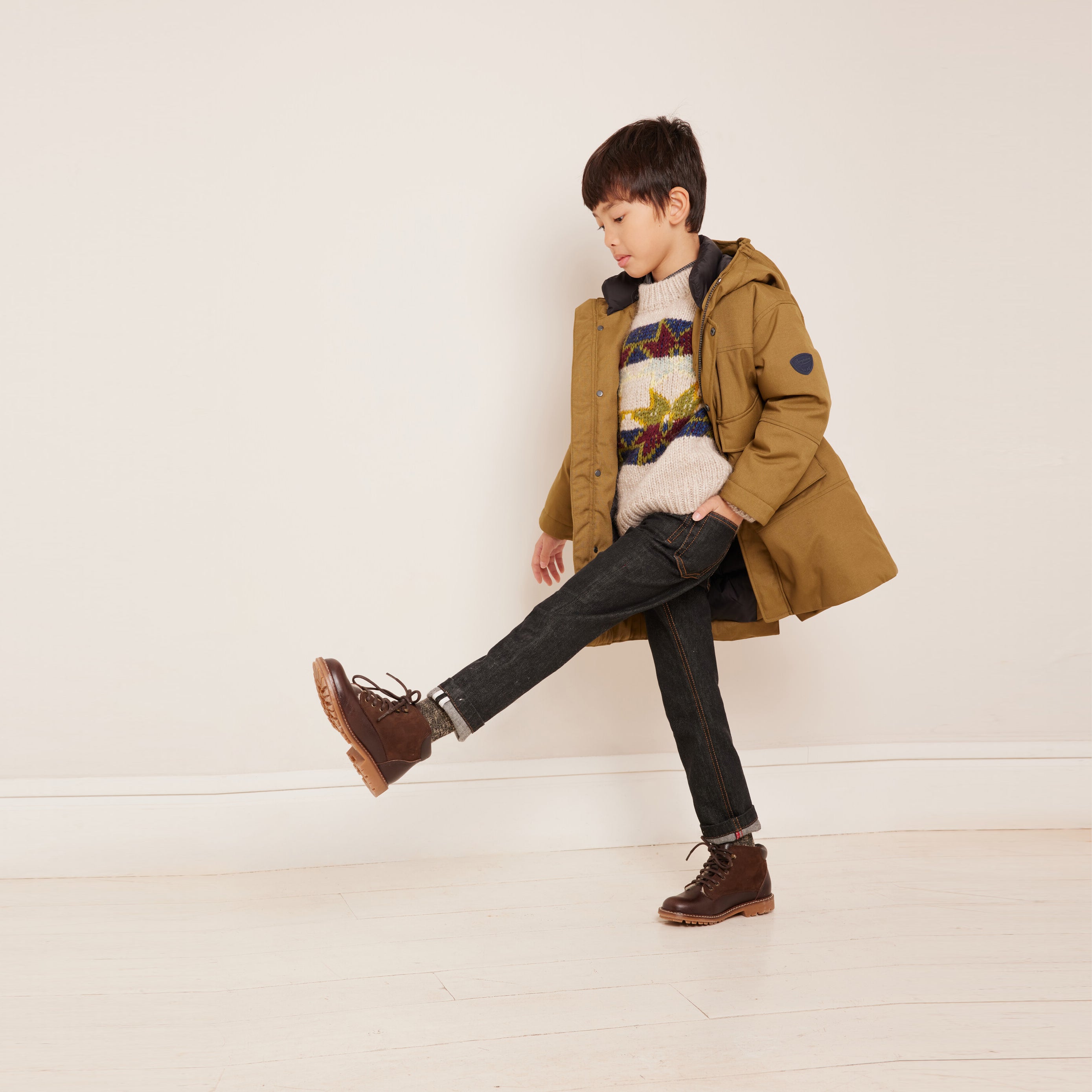 Boys Khaki Padded Down Coat