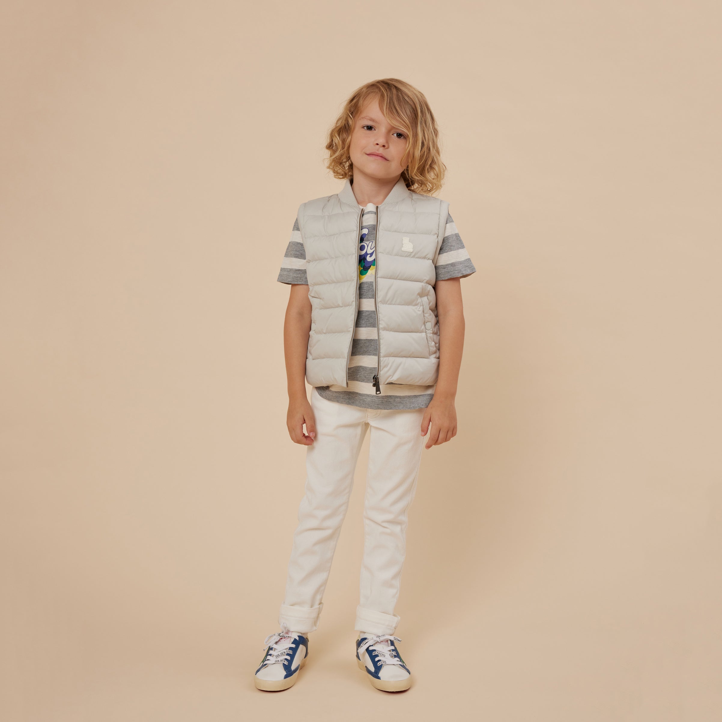 Boys Grey Stripes Cotton T-Shirt