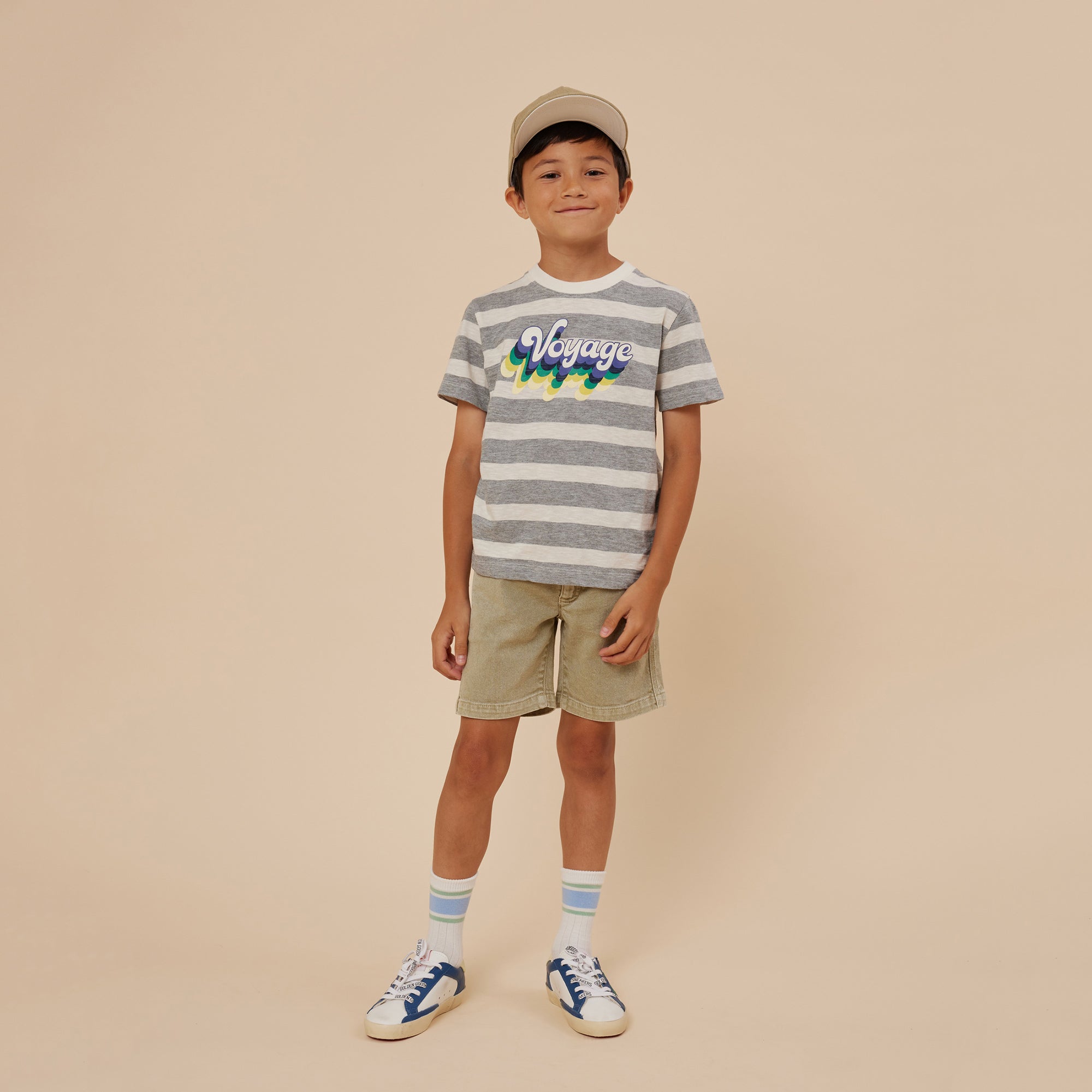 Boys Grey Stripes Cotton T-Shirt