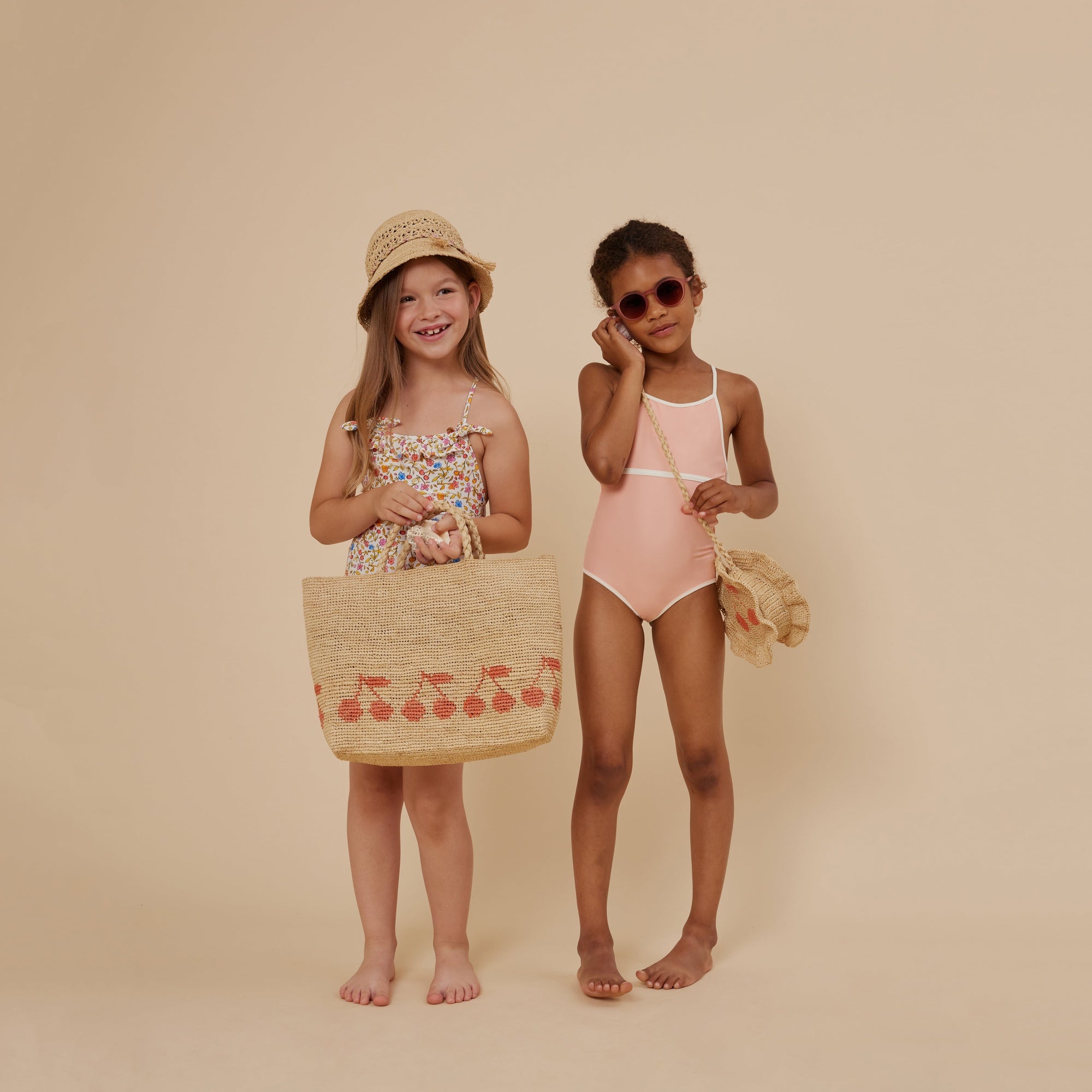 Girls Orange Floral Swimsuit