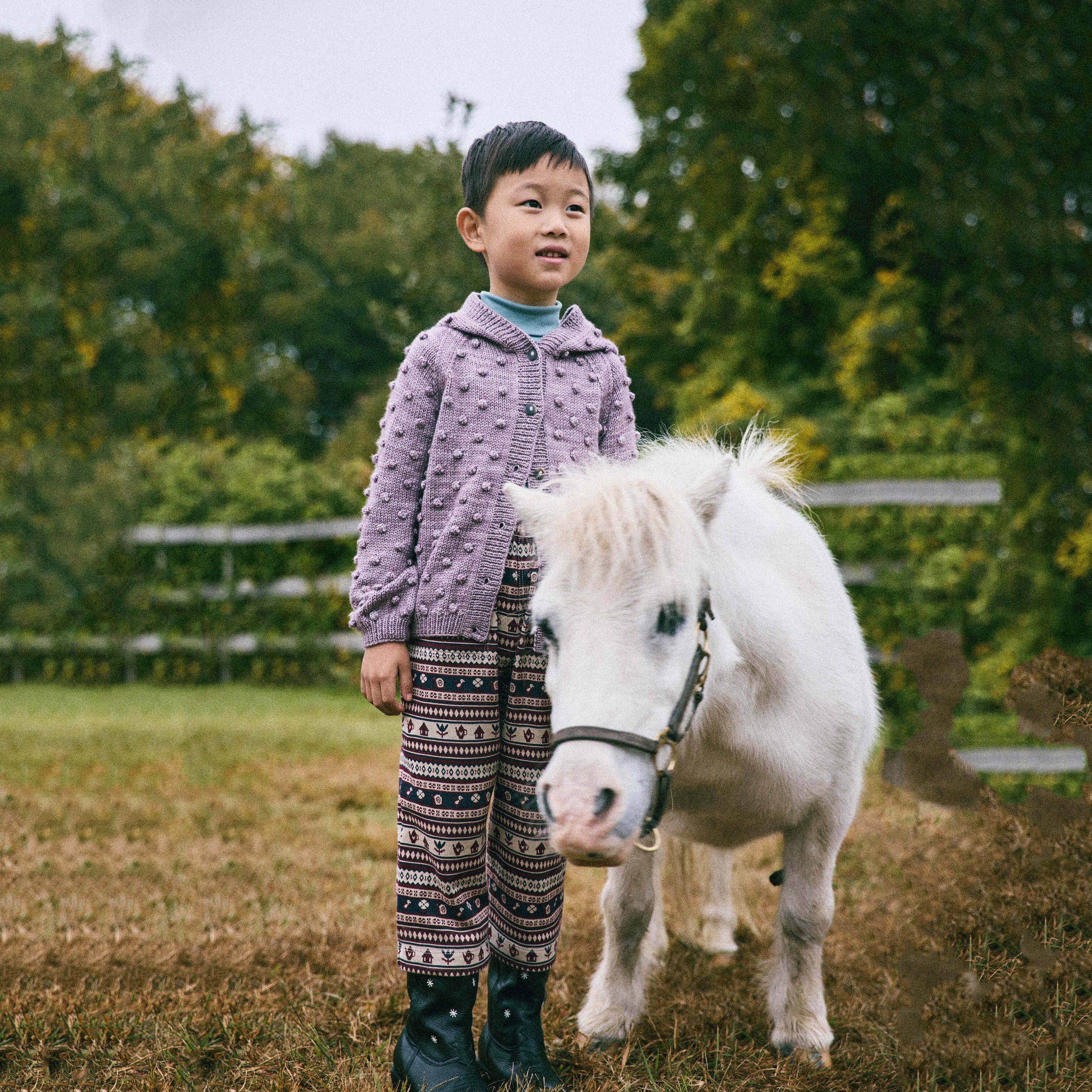 Boys & Girls Purple Popcorn Hooded Wool Cardigan