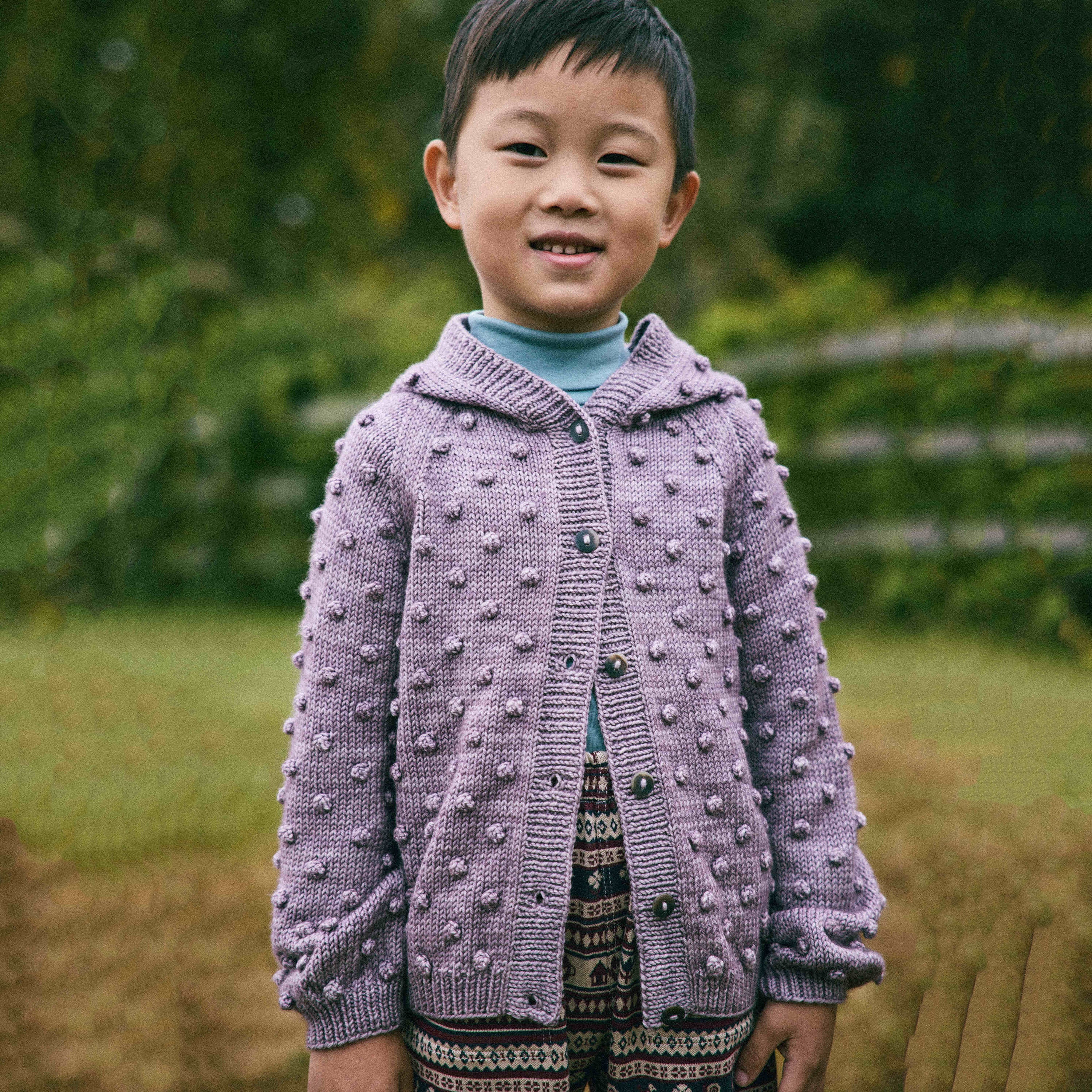 Boys & Girls Purple Popcorn Hooded Wool Cardigan