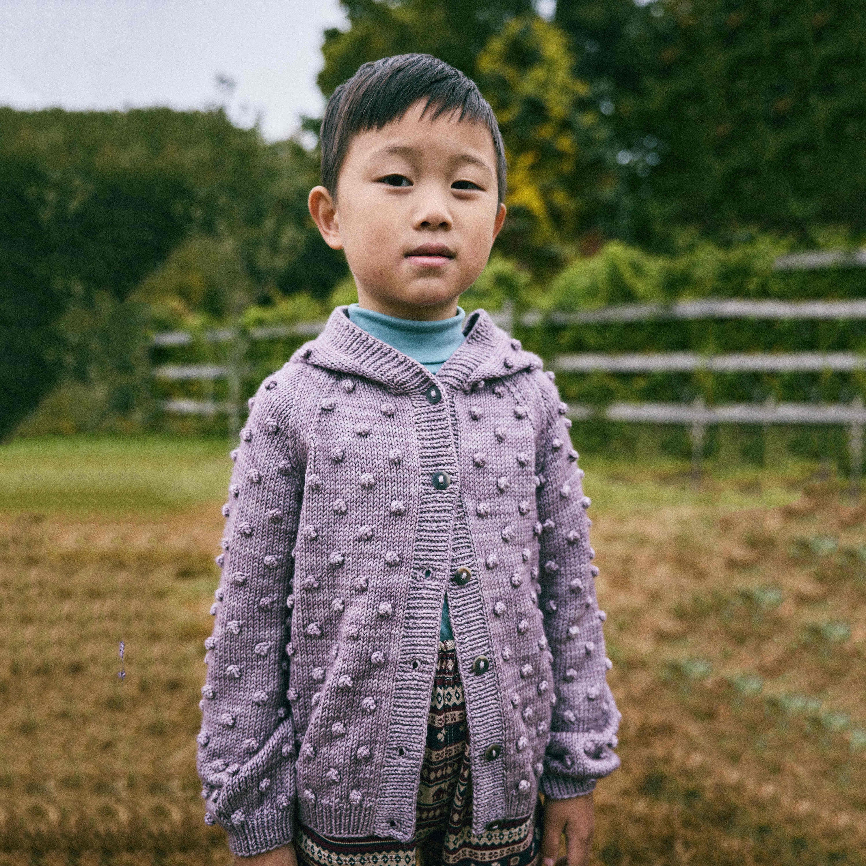 Boys & Girls Purple Popcorn Hooded Wool Cardigan