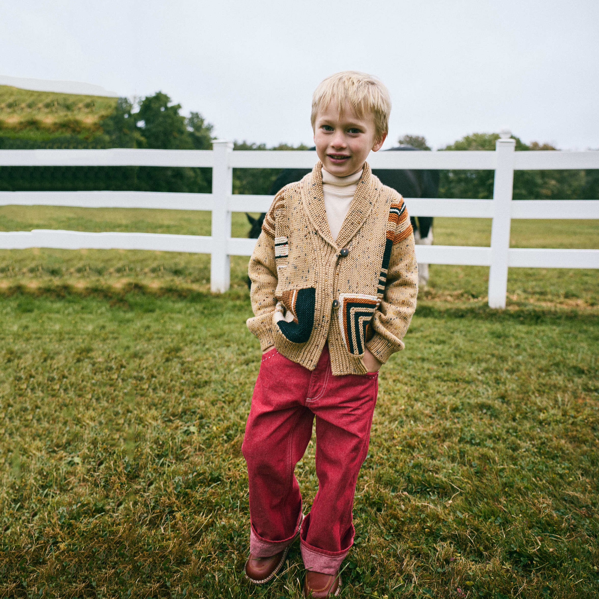 Boys & Girls Camel Patchwork Wool Cardigan