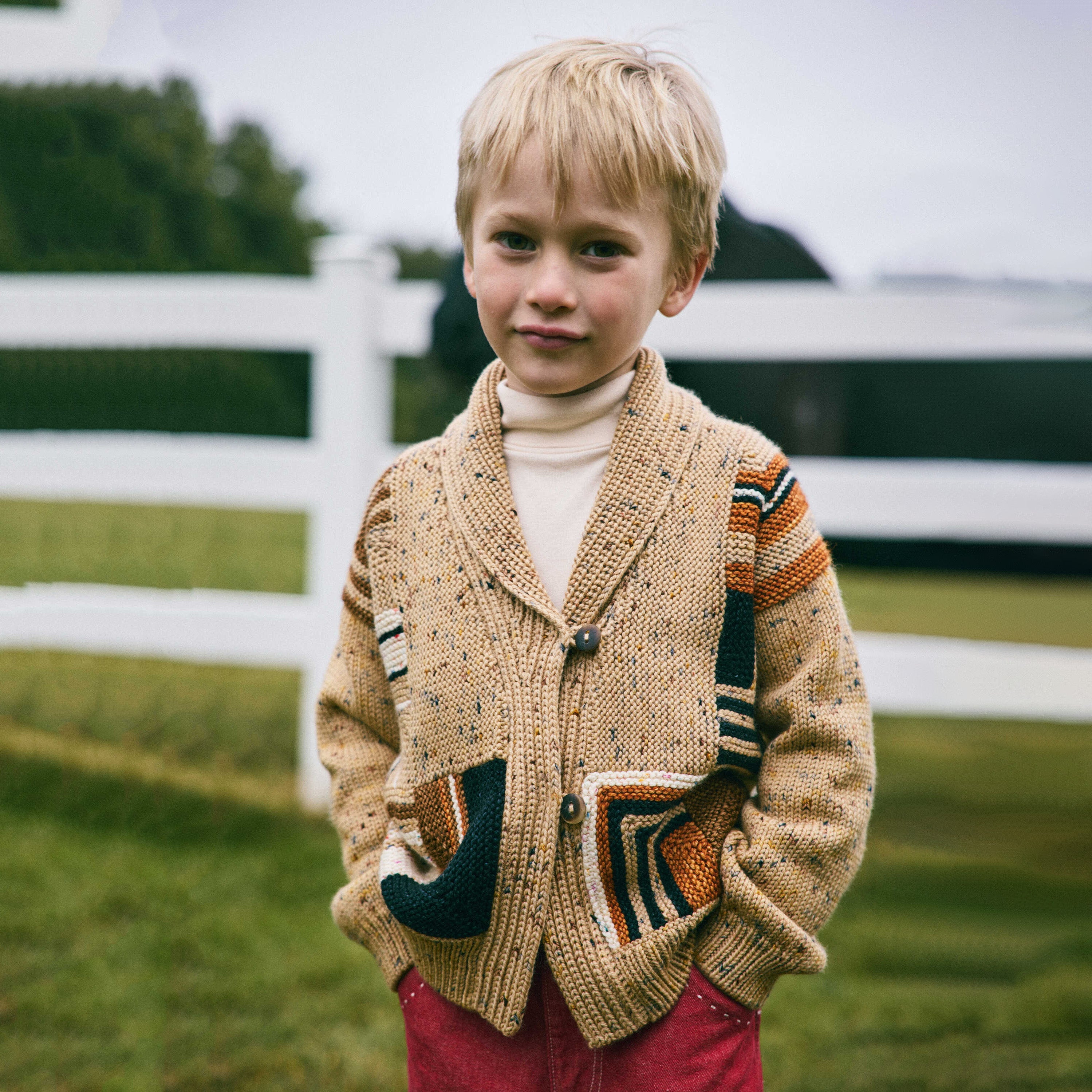 Boys & Girls Camel Patchwork Wool Cardigan
