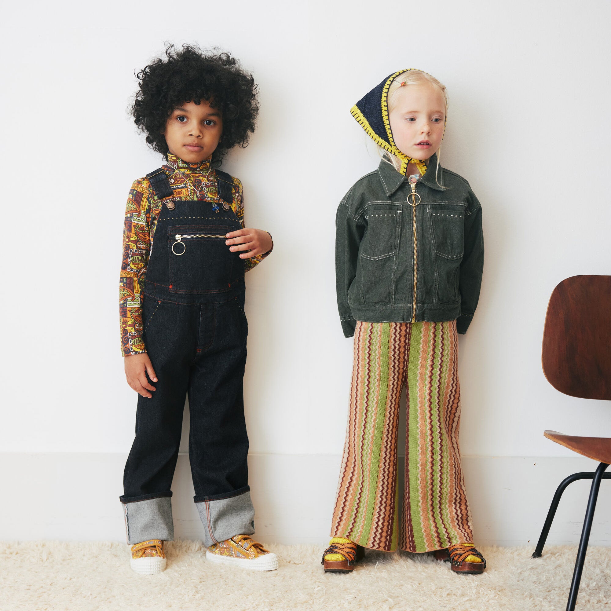 Boys & Girls Green Curved Jacquard Wool Trousers