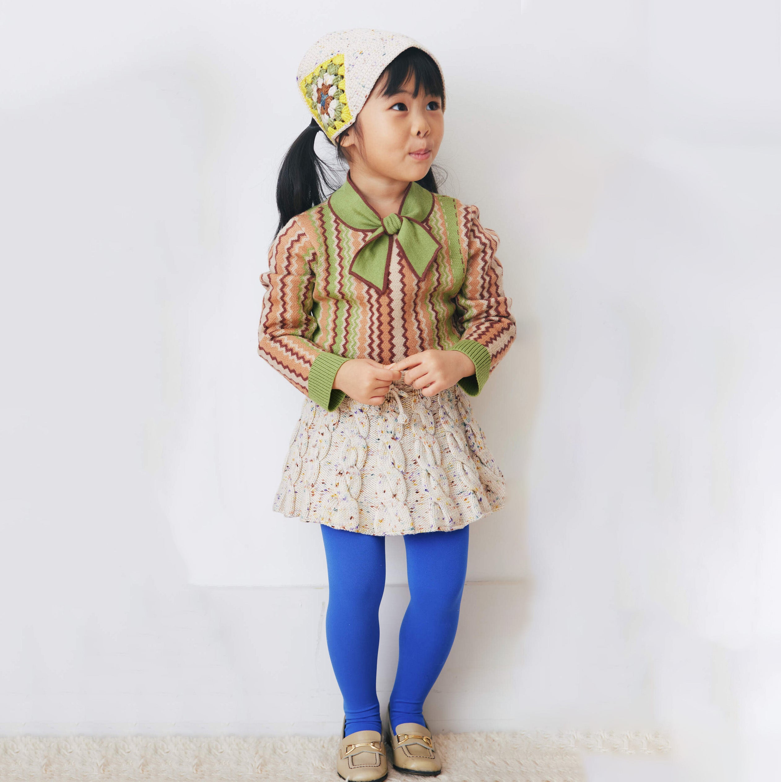 Boys & Girls Green Curved Jacquard Wool Sweater