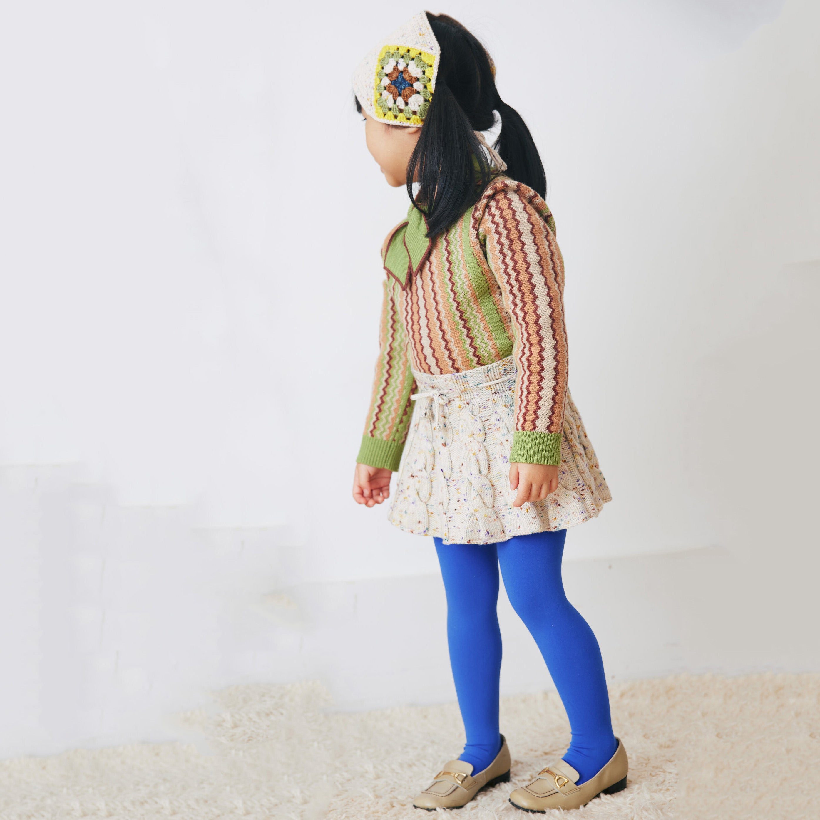 Boys & Girls Green Curved Jacquard Wool Sweater
