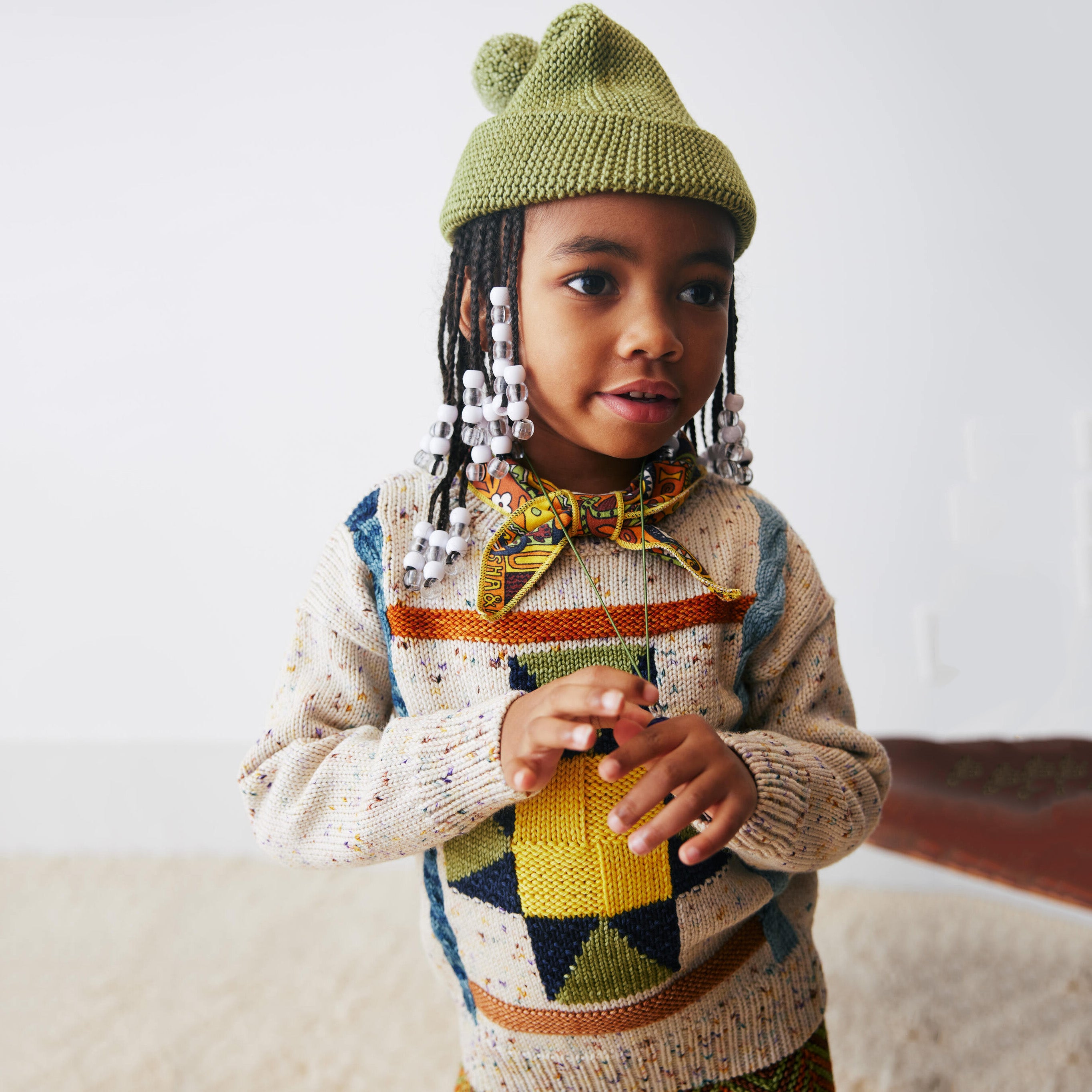 Boys & Girls Cream Jacquard Wool Sweater