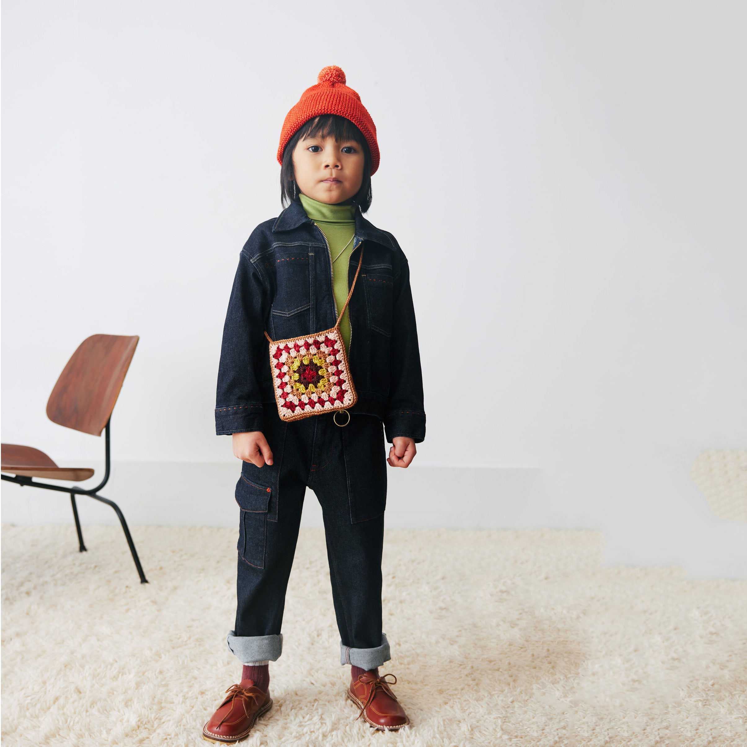 Girls Rose Gold Crochet Wool Shoulder Bag