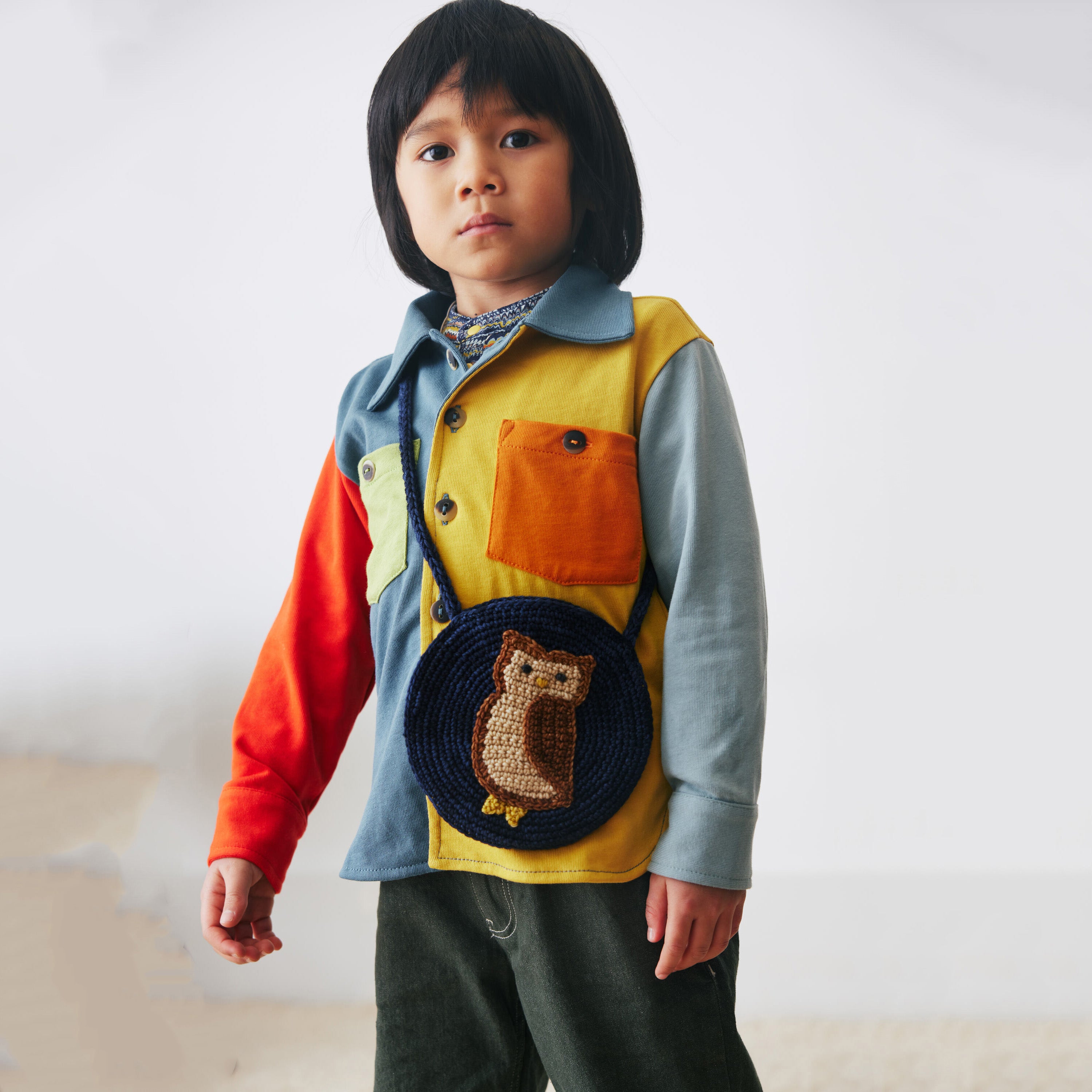 Boys & Girls Navy Owl Wool Shoulder Bag