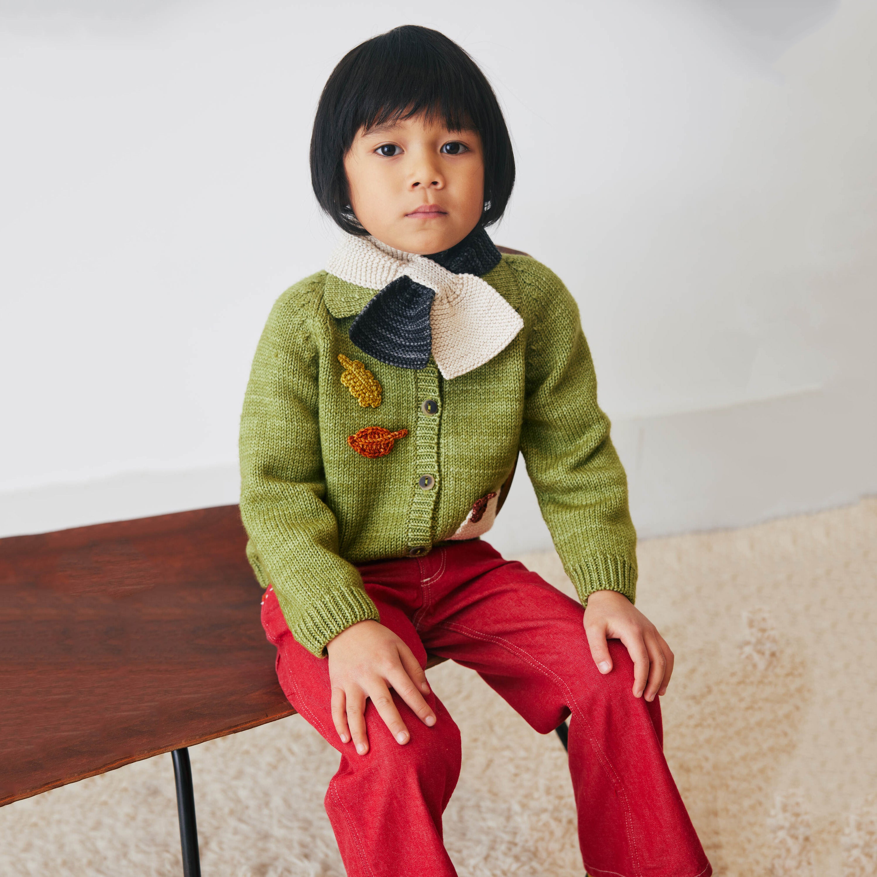 Boys & Girls Green Sheep Wool Cardigan