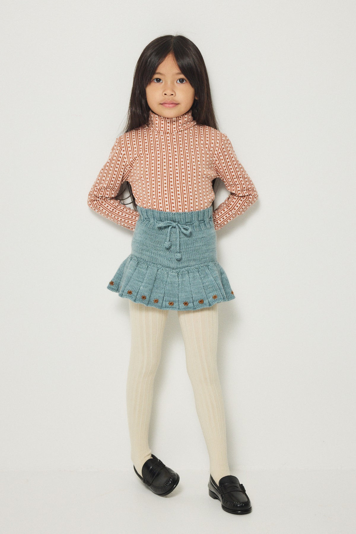 Girls Light Blue Embroidered Wool Skirt