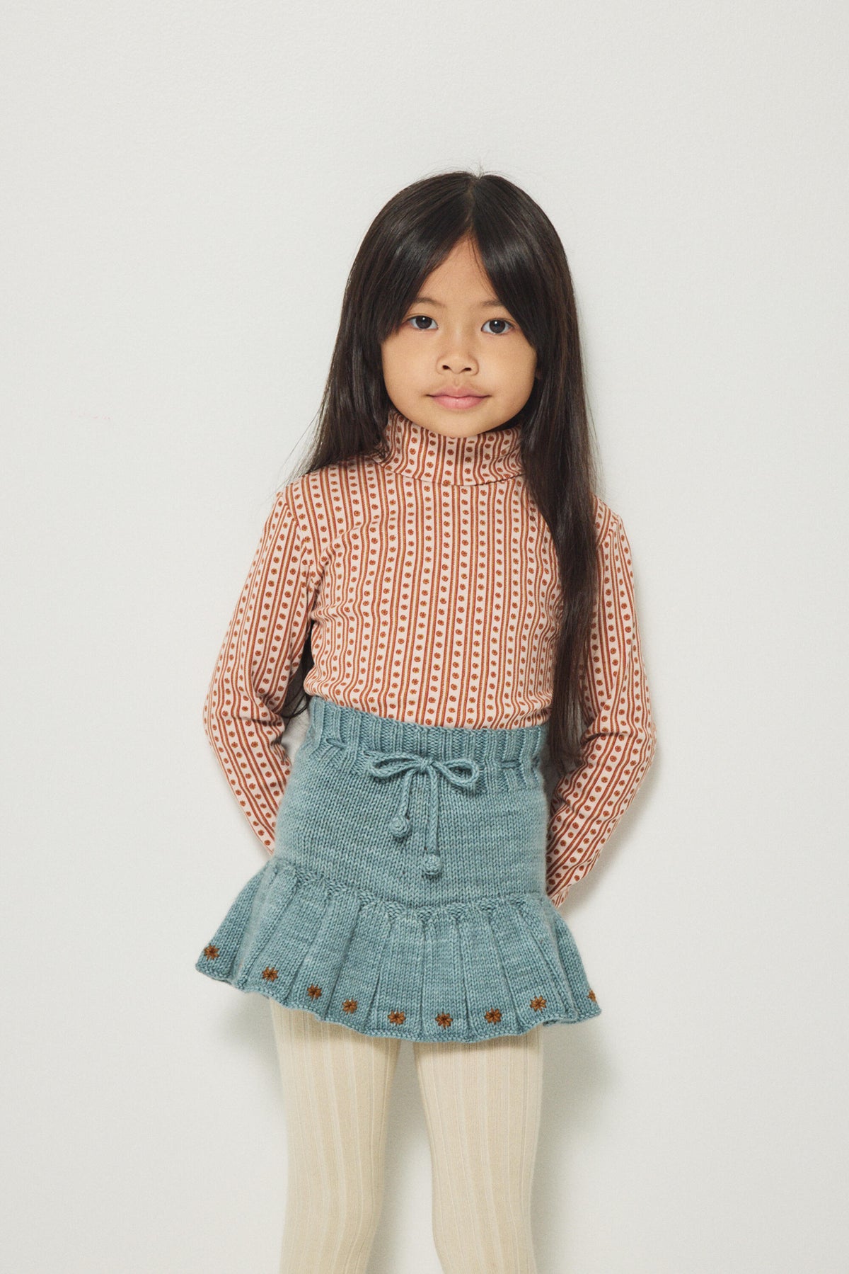 Girls Light Blue Embroidered Wool Skirt