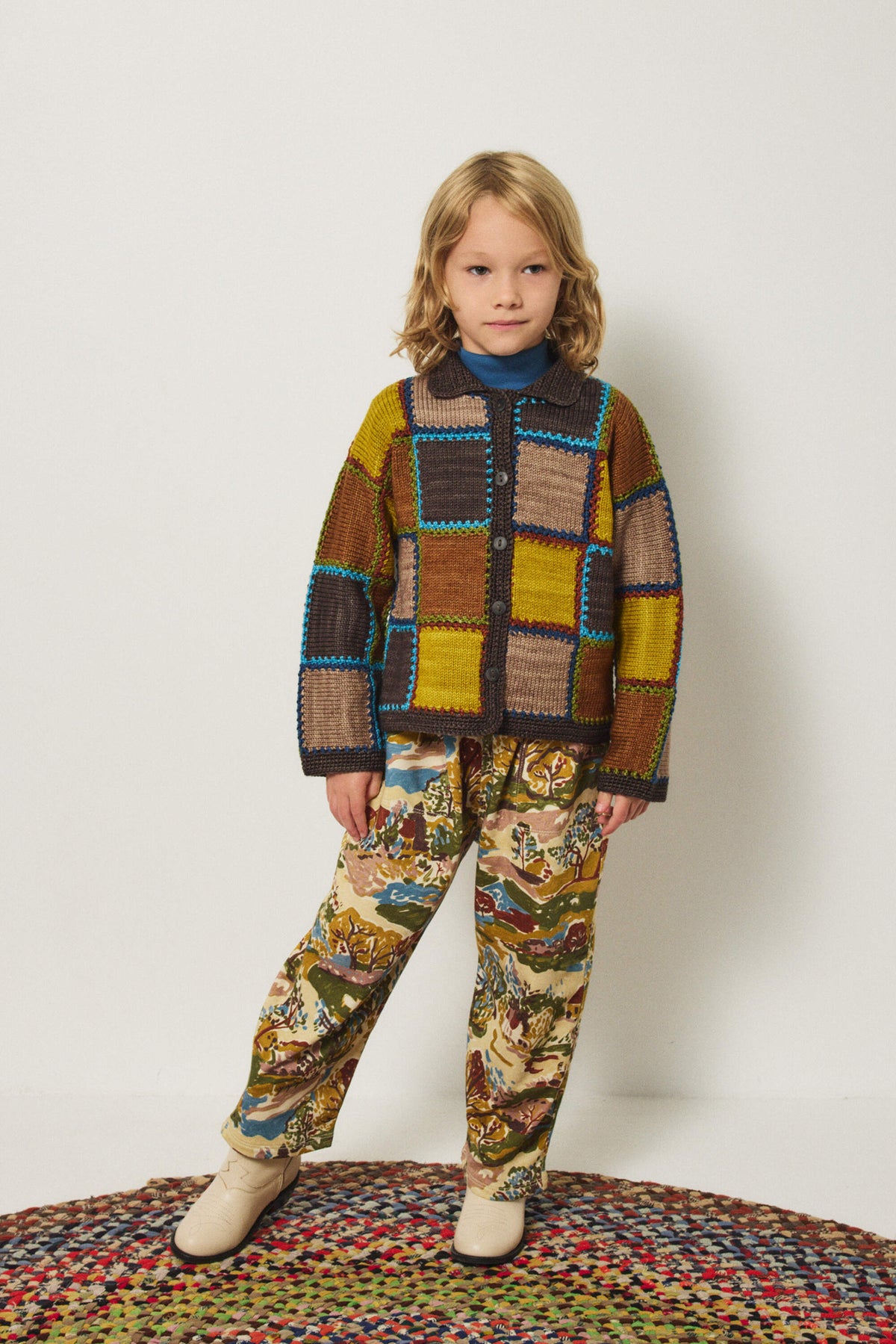 Boys & Girls Multicolor Square Wool Cardigan