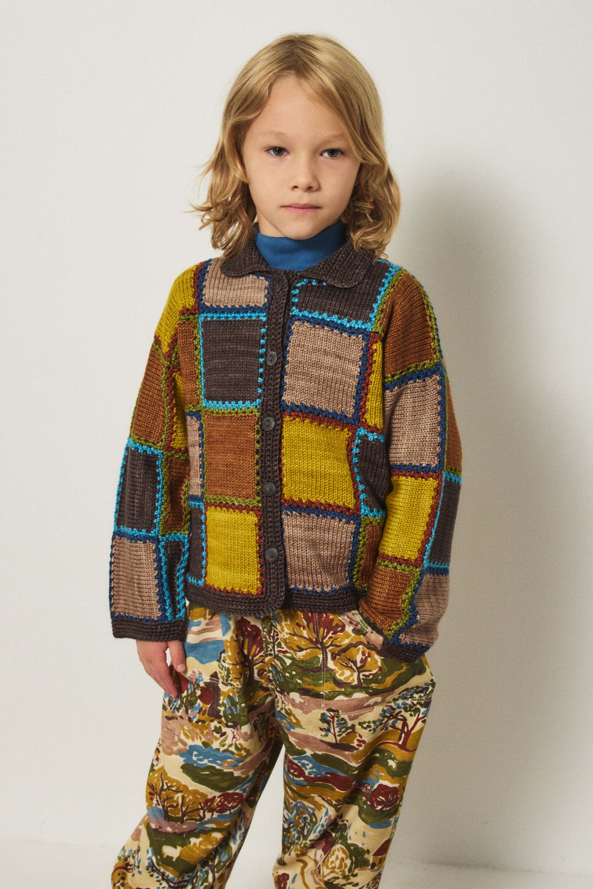 Boys & Girls Multicolor Square Wool Cardigan