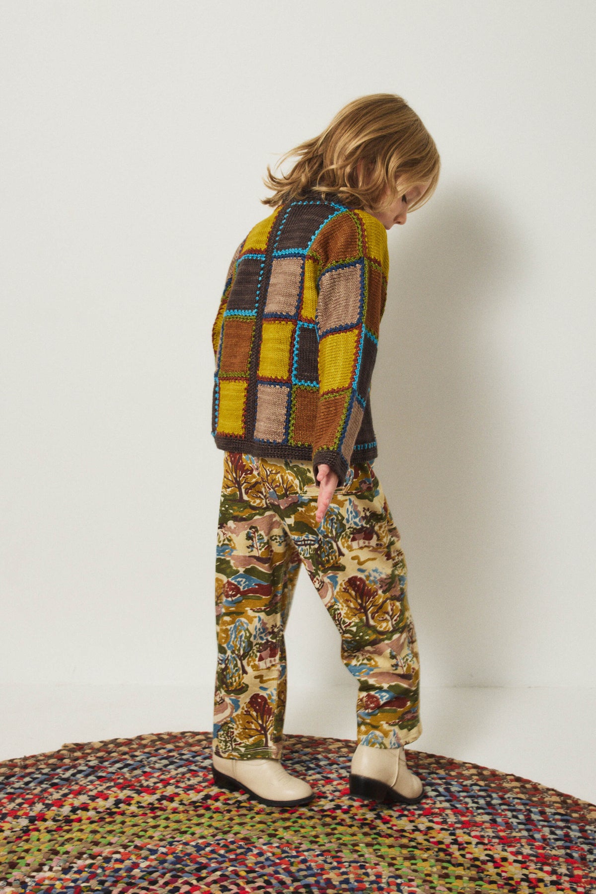 Boys & Girls Multicolor Square Wool Cardigan