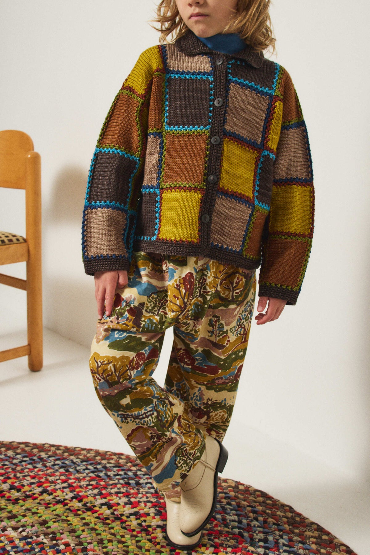 Boys & Girls Multicolor Square Wool Cardigan