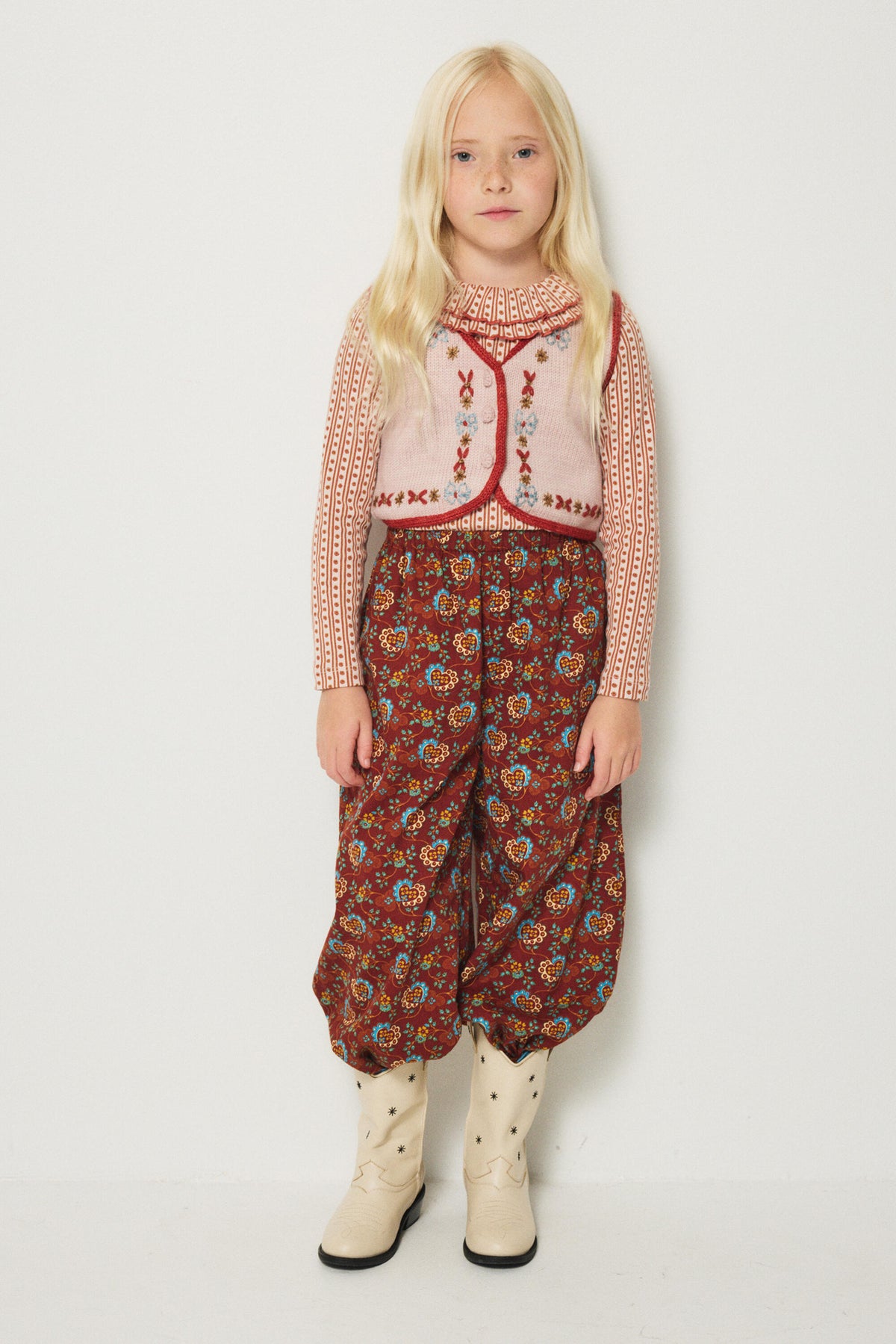 Girls Pink Embroidered Wool Gilet