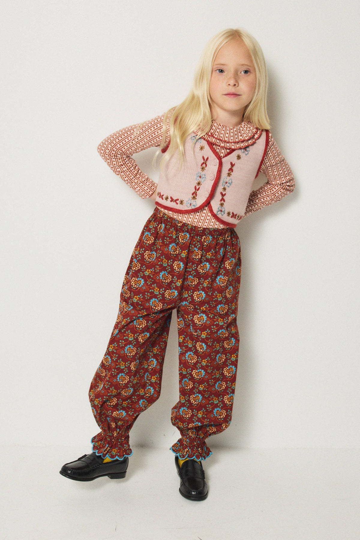 Girls Pink Embroidered Wool Gilet