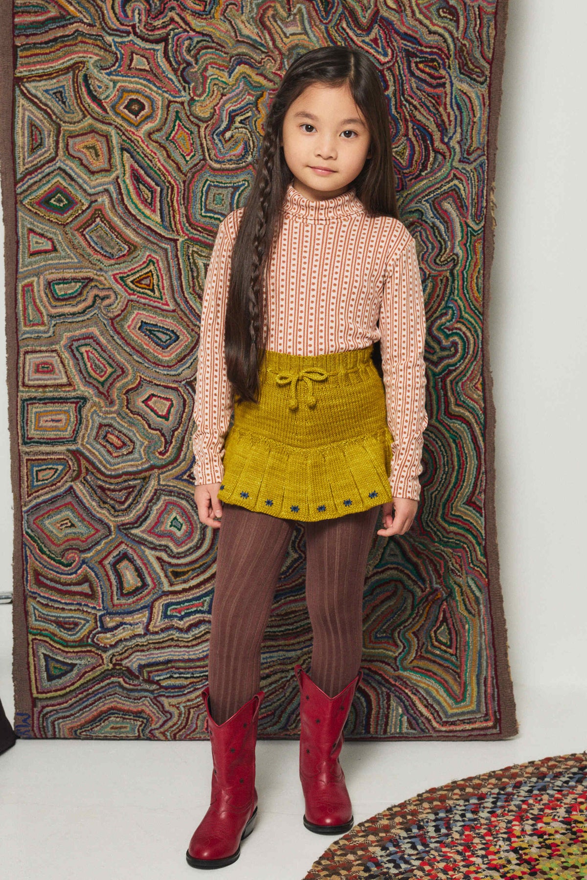 Girls Yellow Embroidered Wool Skirt