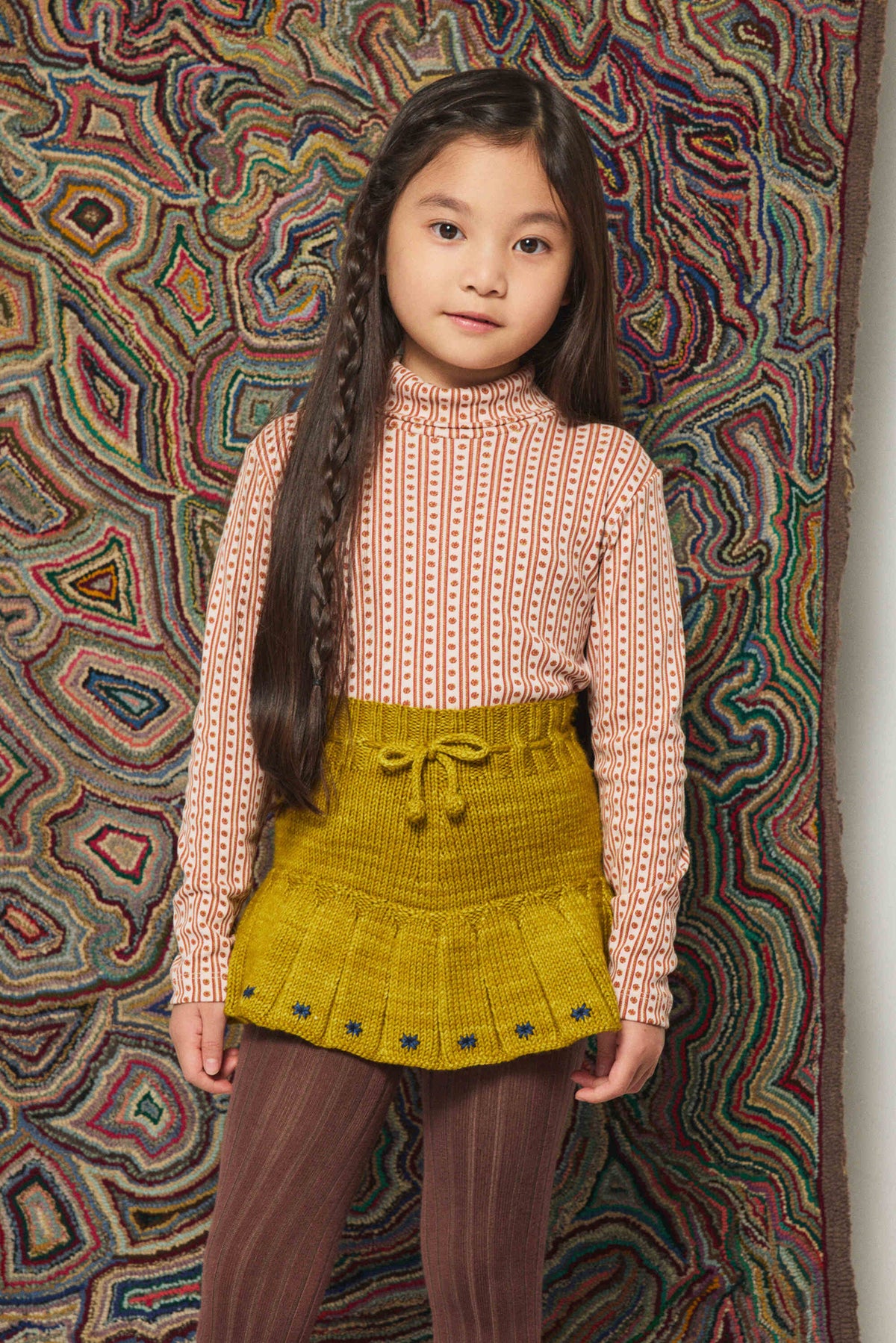 Girls Yellow Embroidered Wool Skirt
