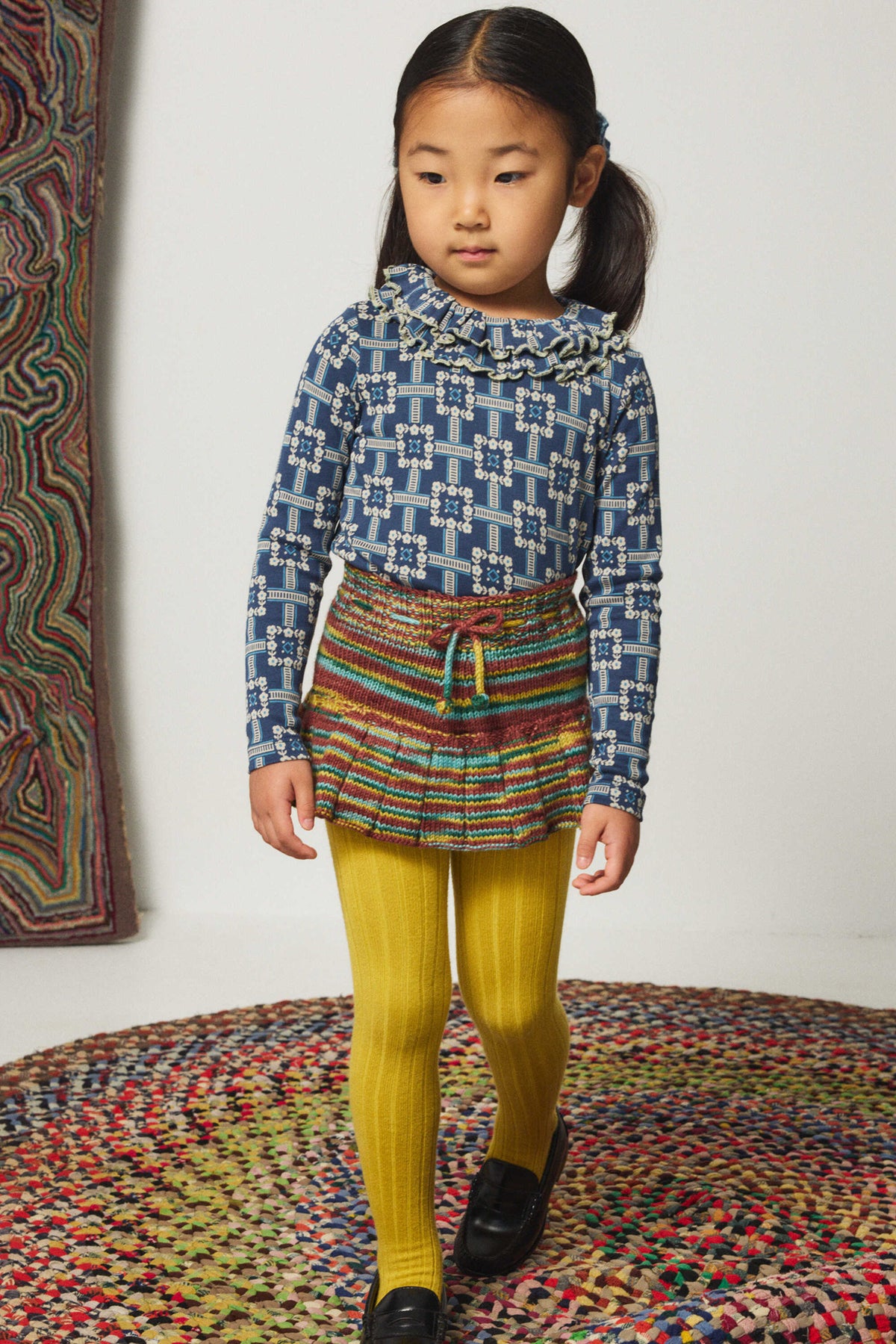 Girls Blue Floral Cotton T-Shirt