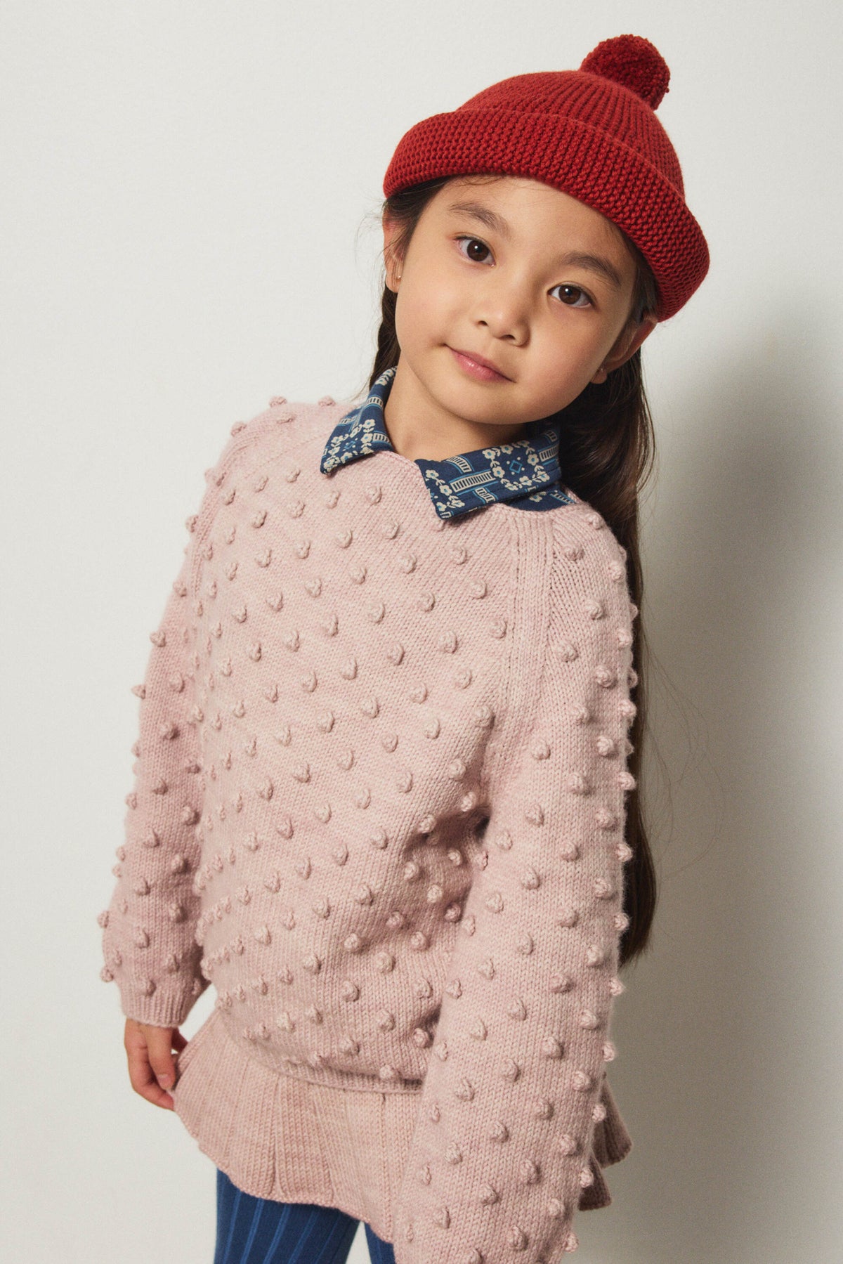 Girls Pink Popcorn Wool Sweater