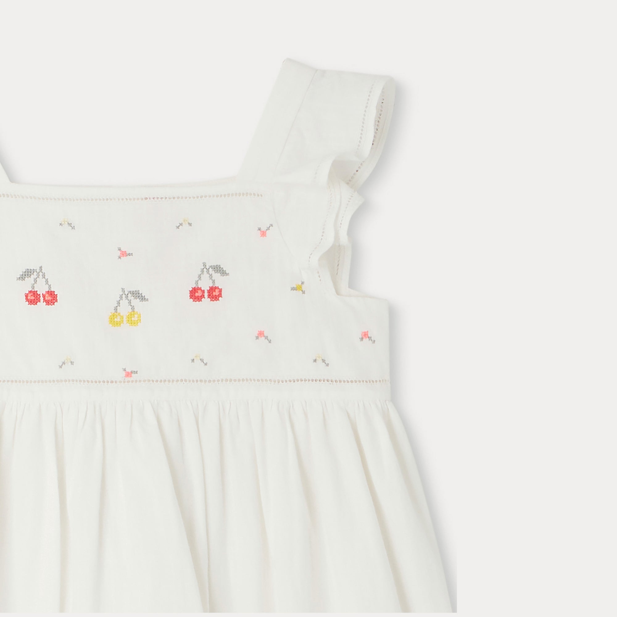 Girls White Embroidered Cotton Dress