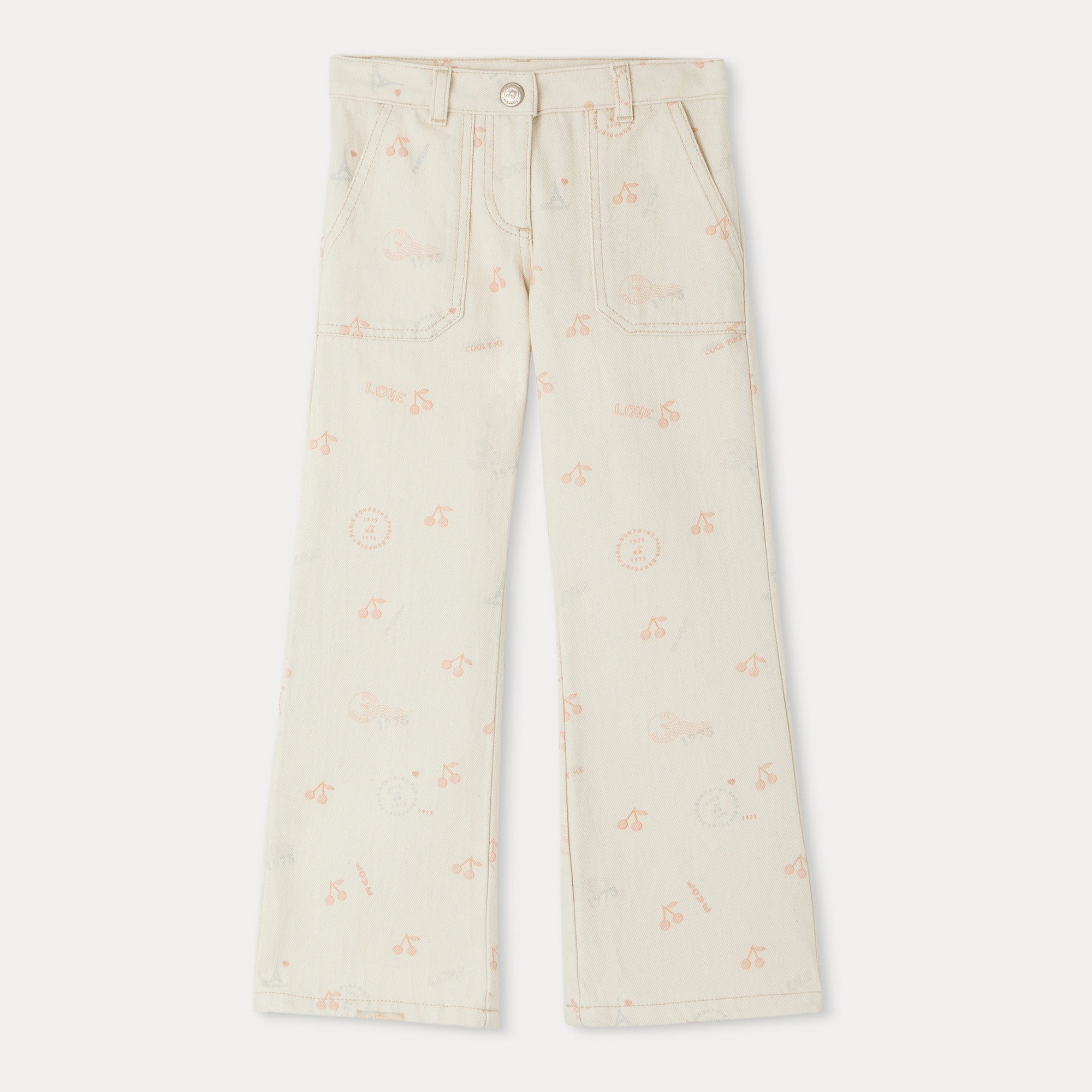 Girls White Logo Cotton Trousers