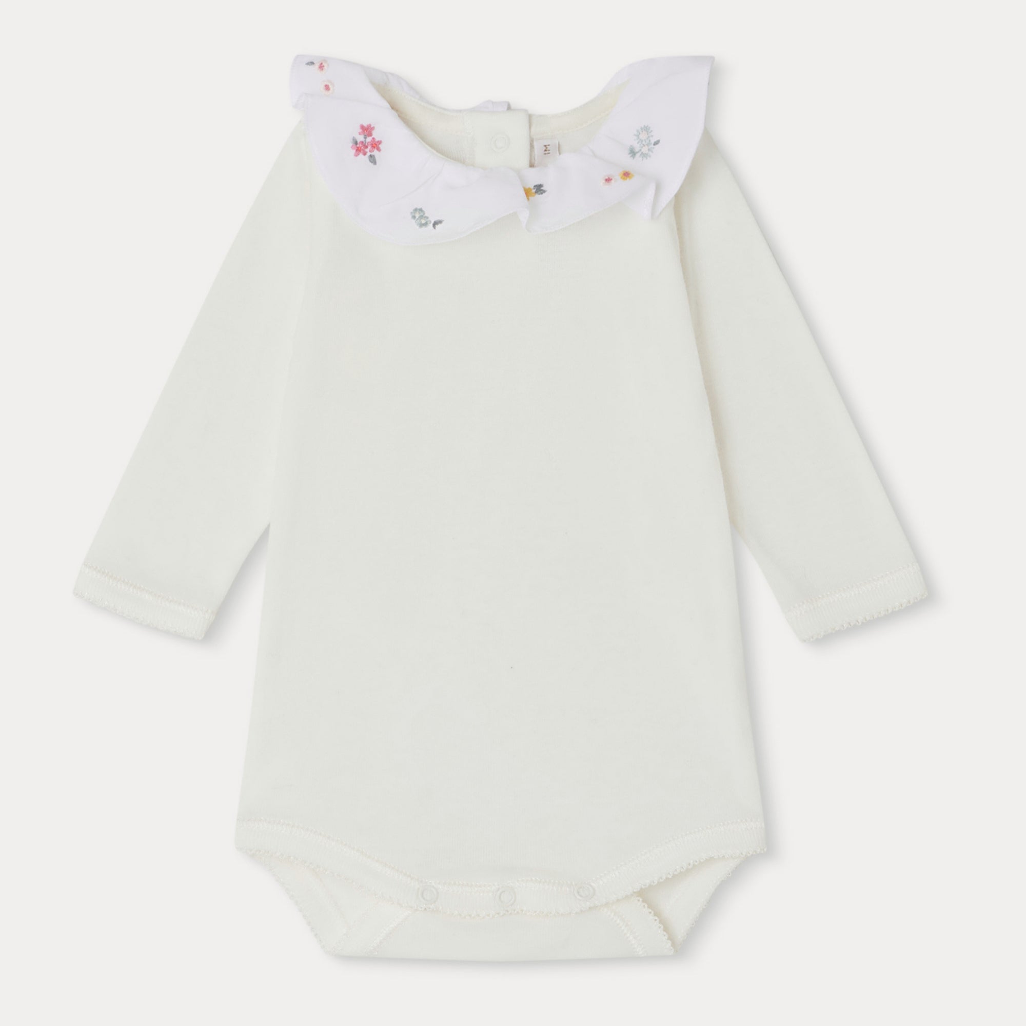 Baby Girls White Embroidered Cotton Babysuit