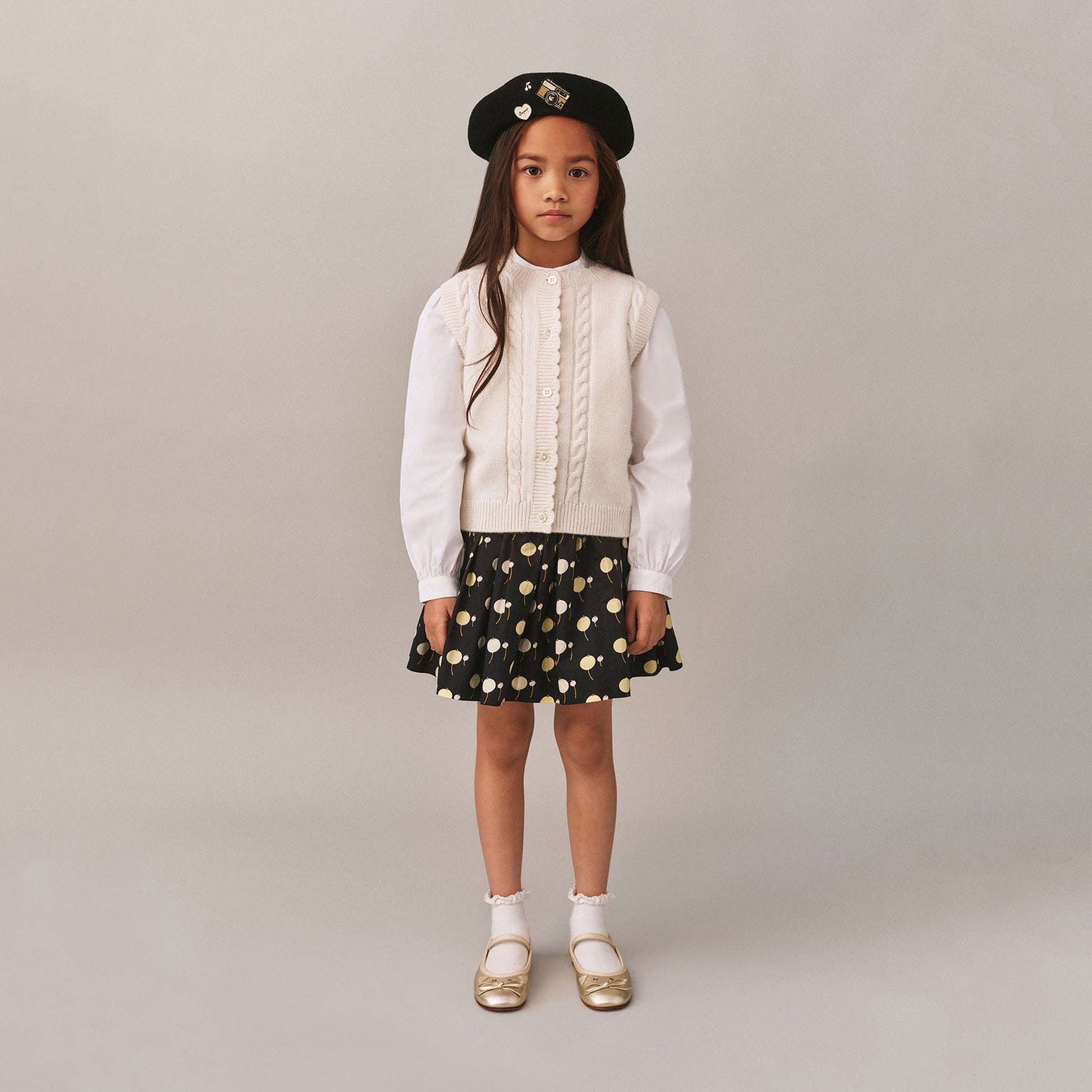 Girls Black Cherry Printed Cotton Skirt