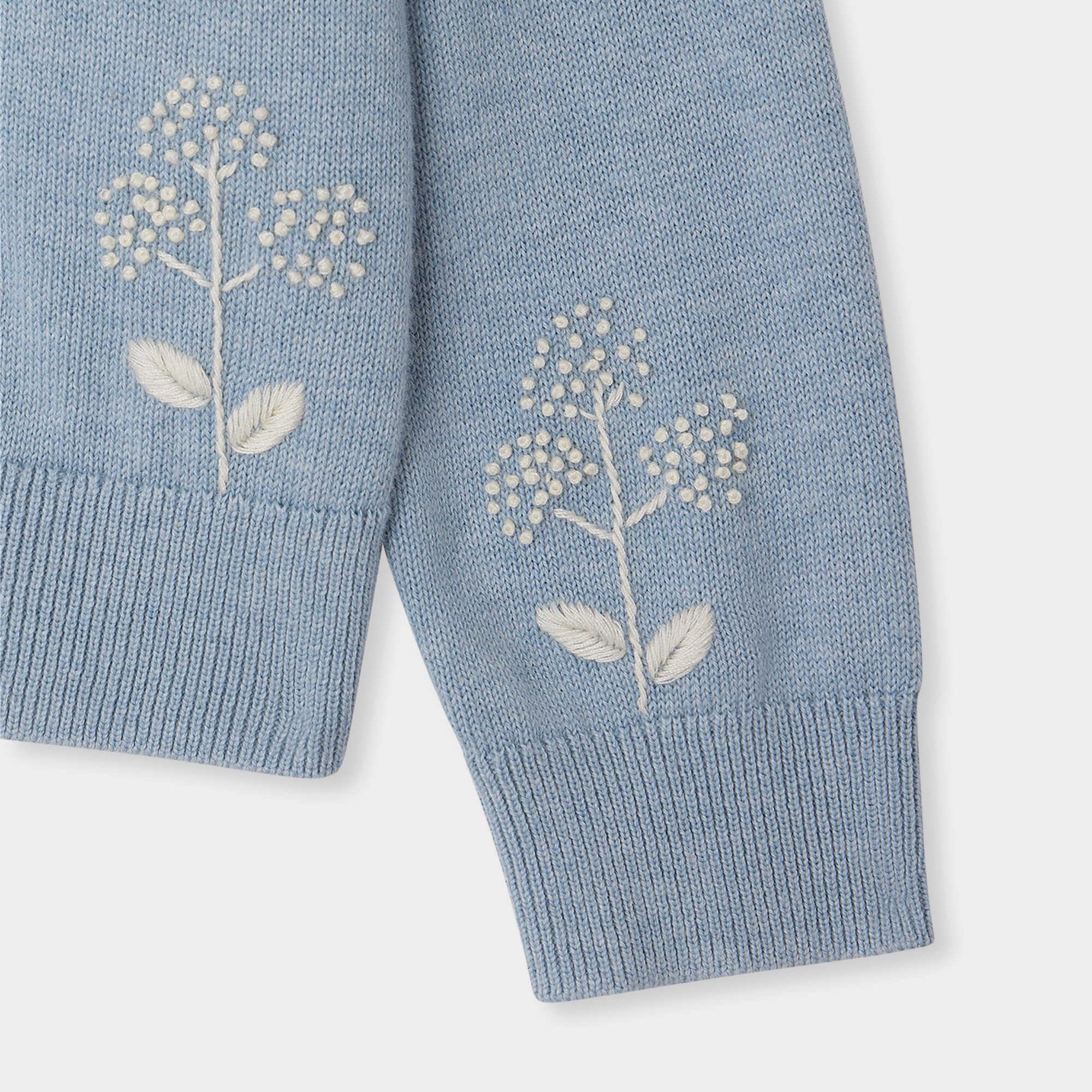 Girls Blue Embroidered Cotton Cardigan