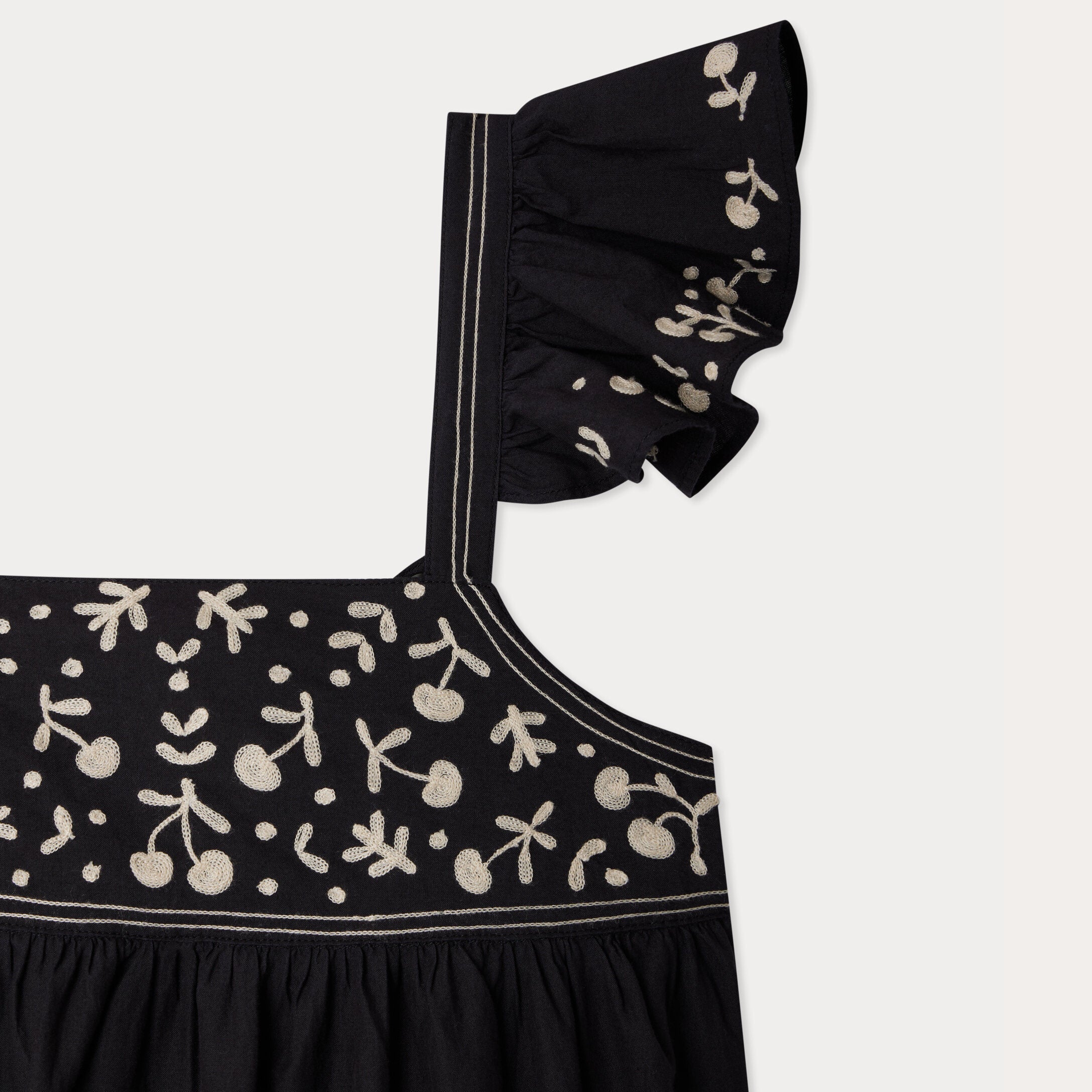 Girls Black Embroidered Cotton Dress