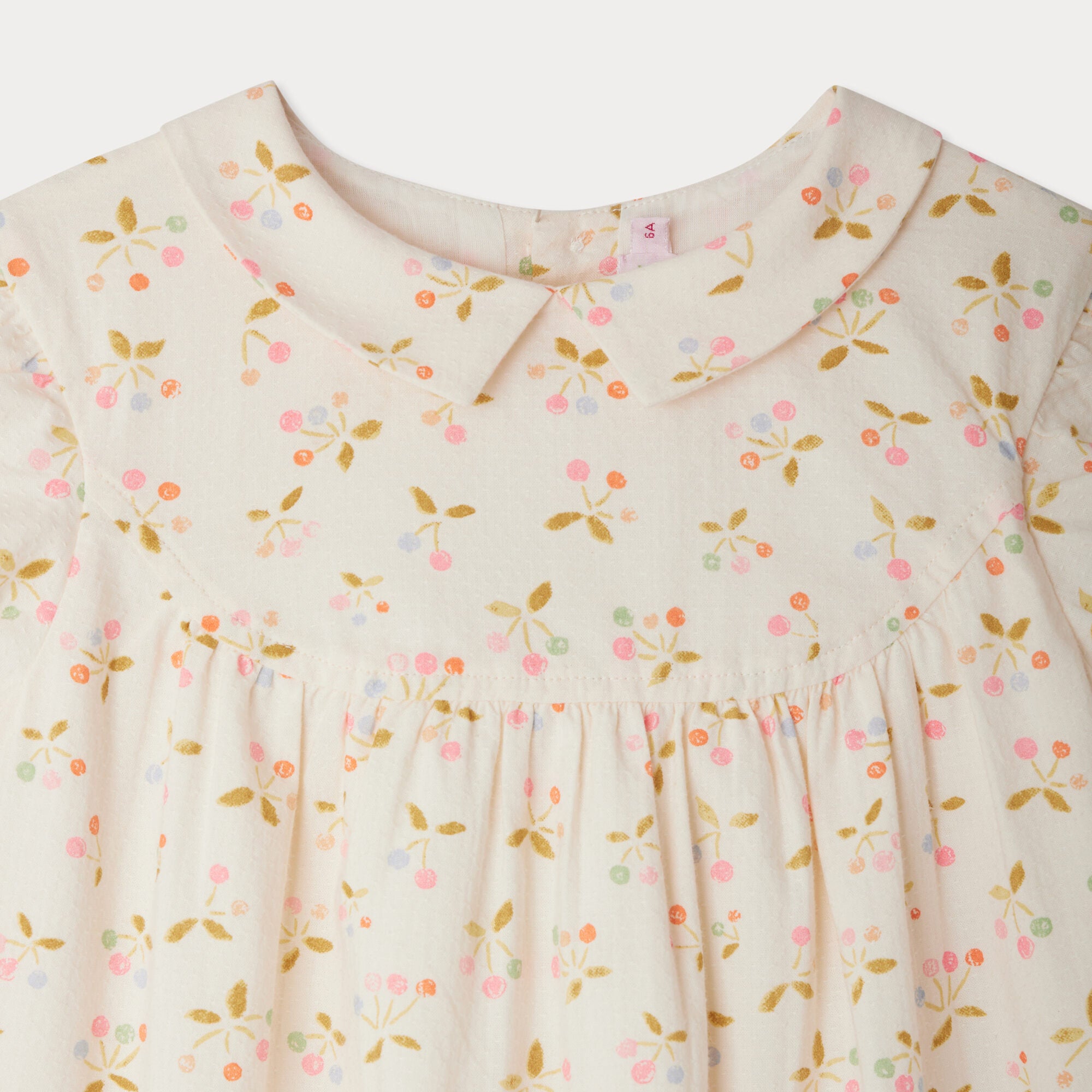 Girls Ivory Cherry Printed Cotton Dress