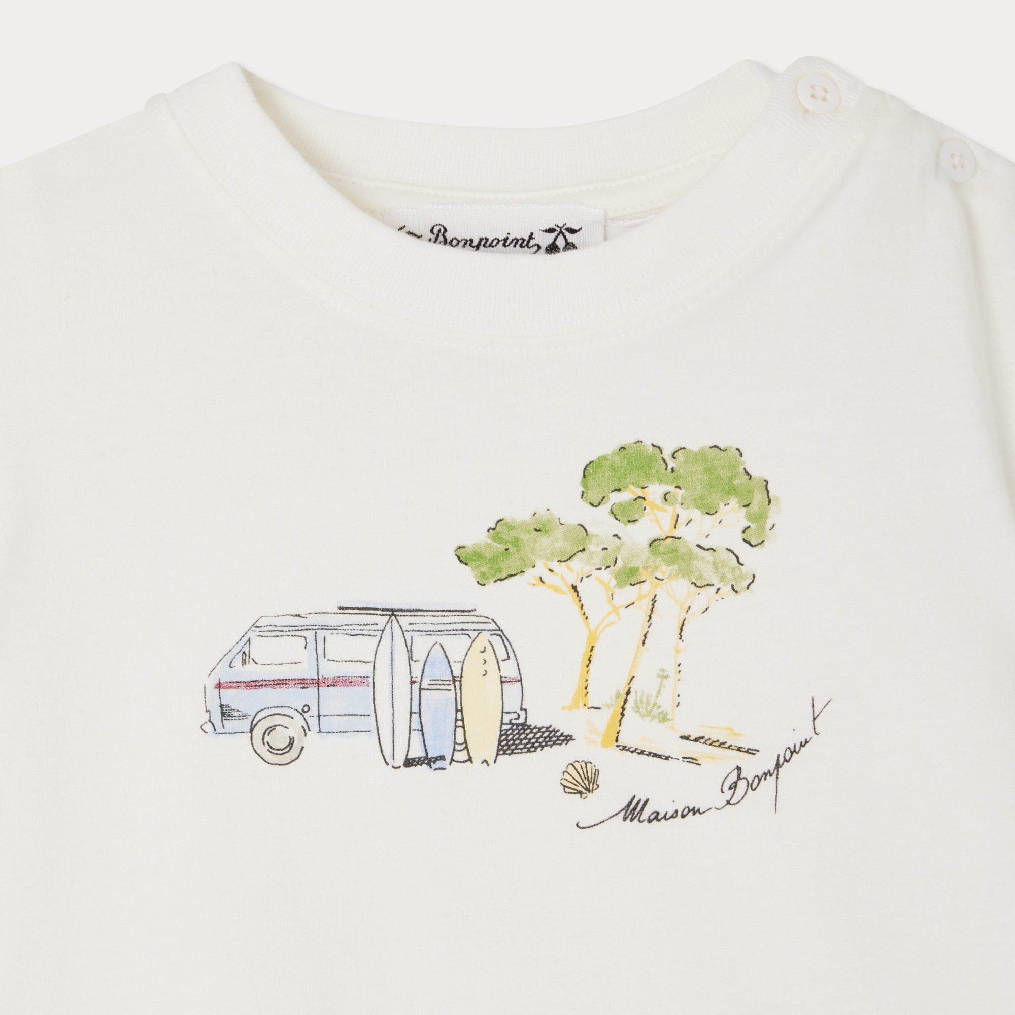 Baby Boys White Printed Cotton T-Shirt