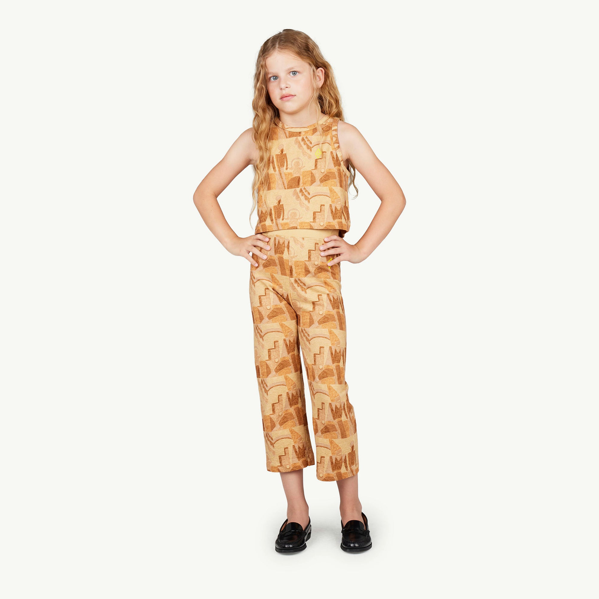 Girls Beige Printed Cotton Vest