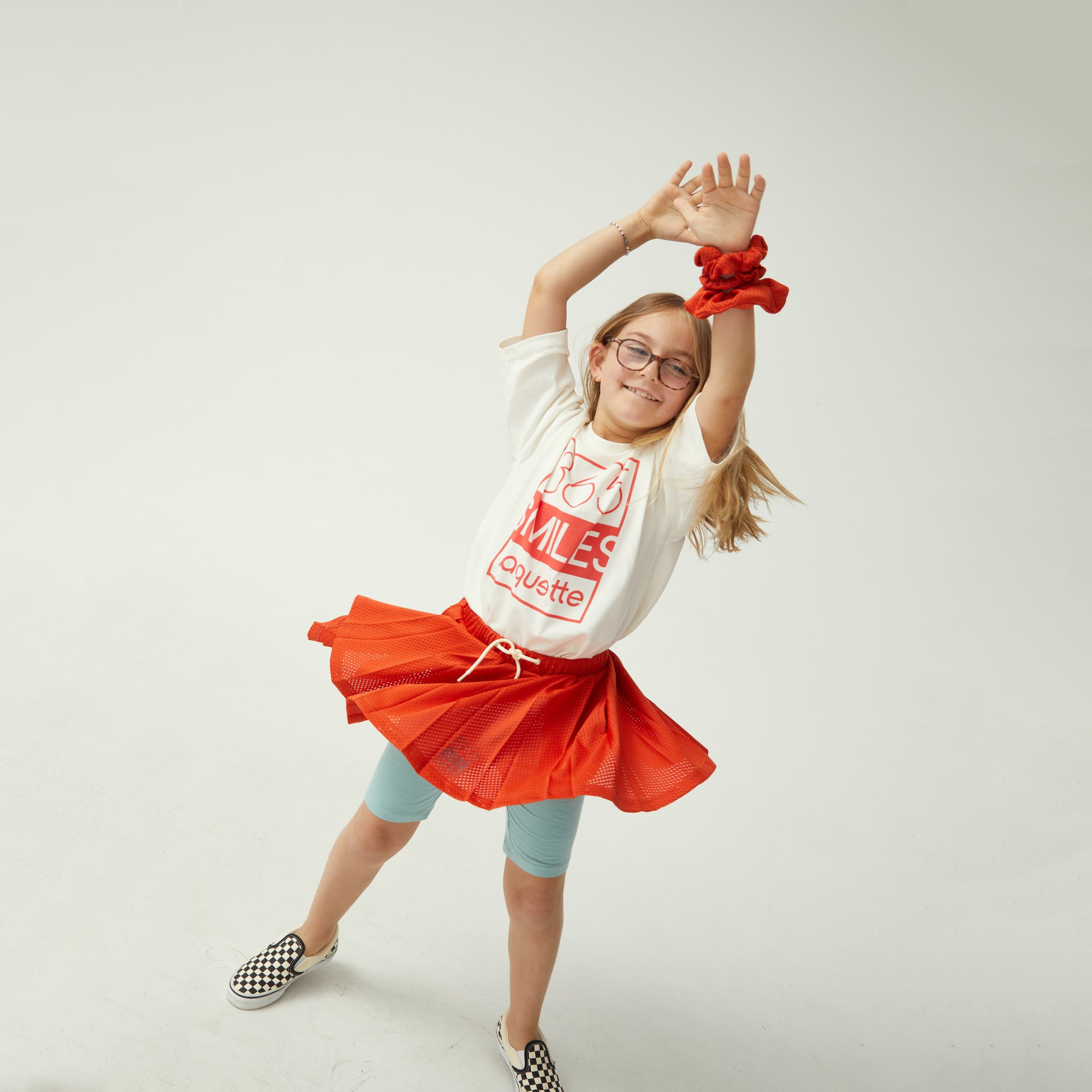 Girls Orange Pleated Skirt