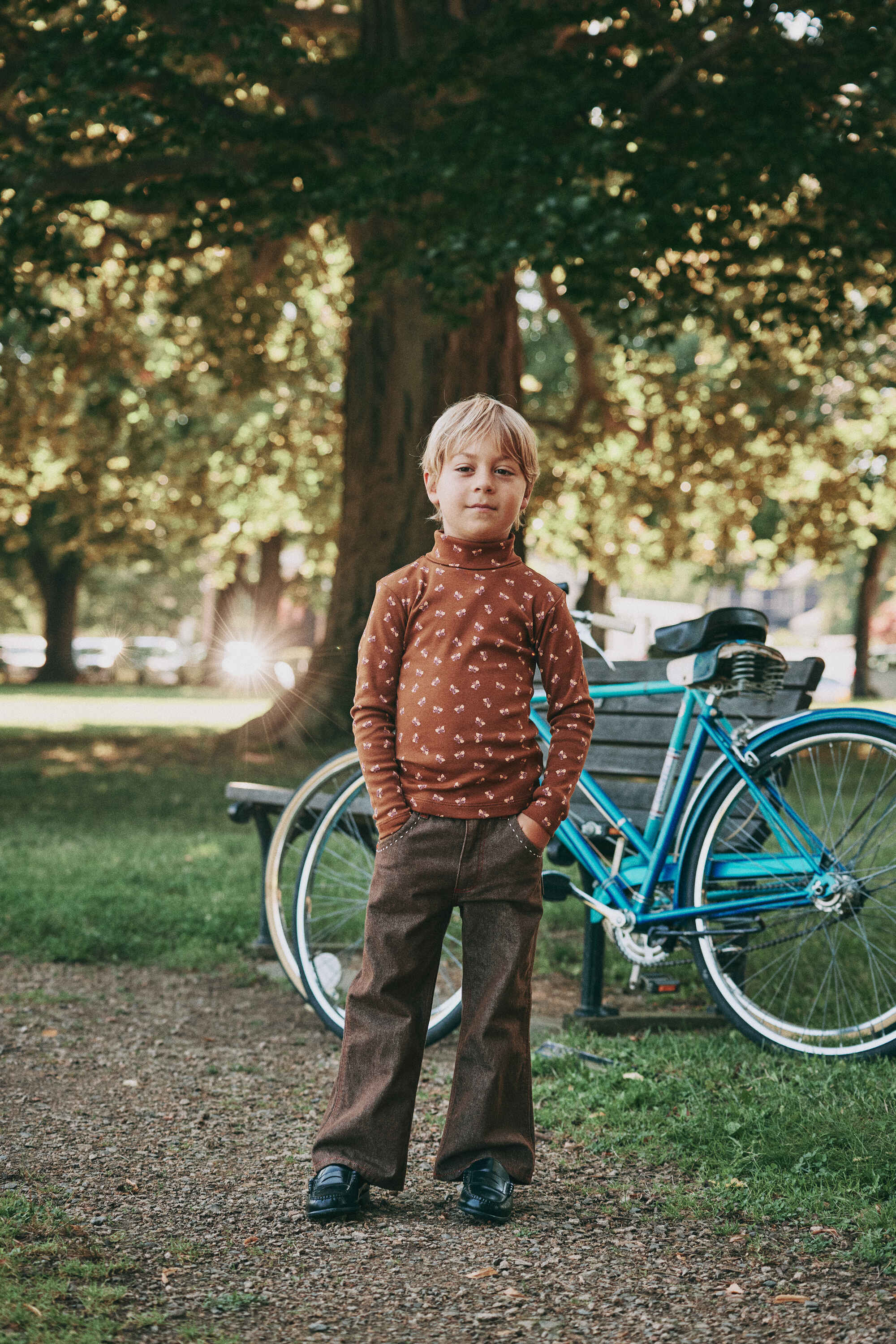 Boys & Girls Dark Coffee Printed Cotton Turtleneck
