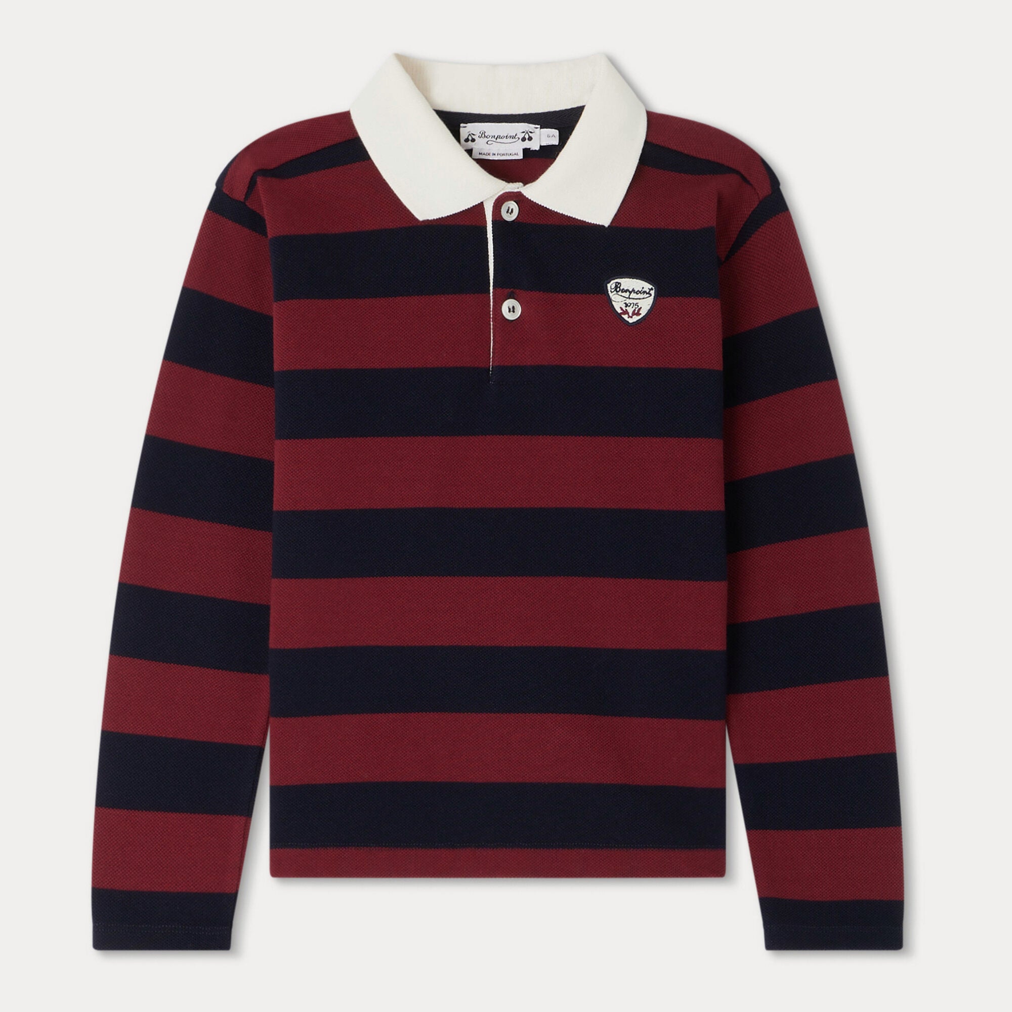 Boys Wine Red Stripes Cotton Polo Shirt