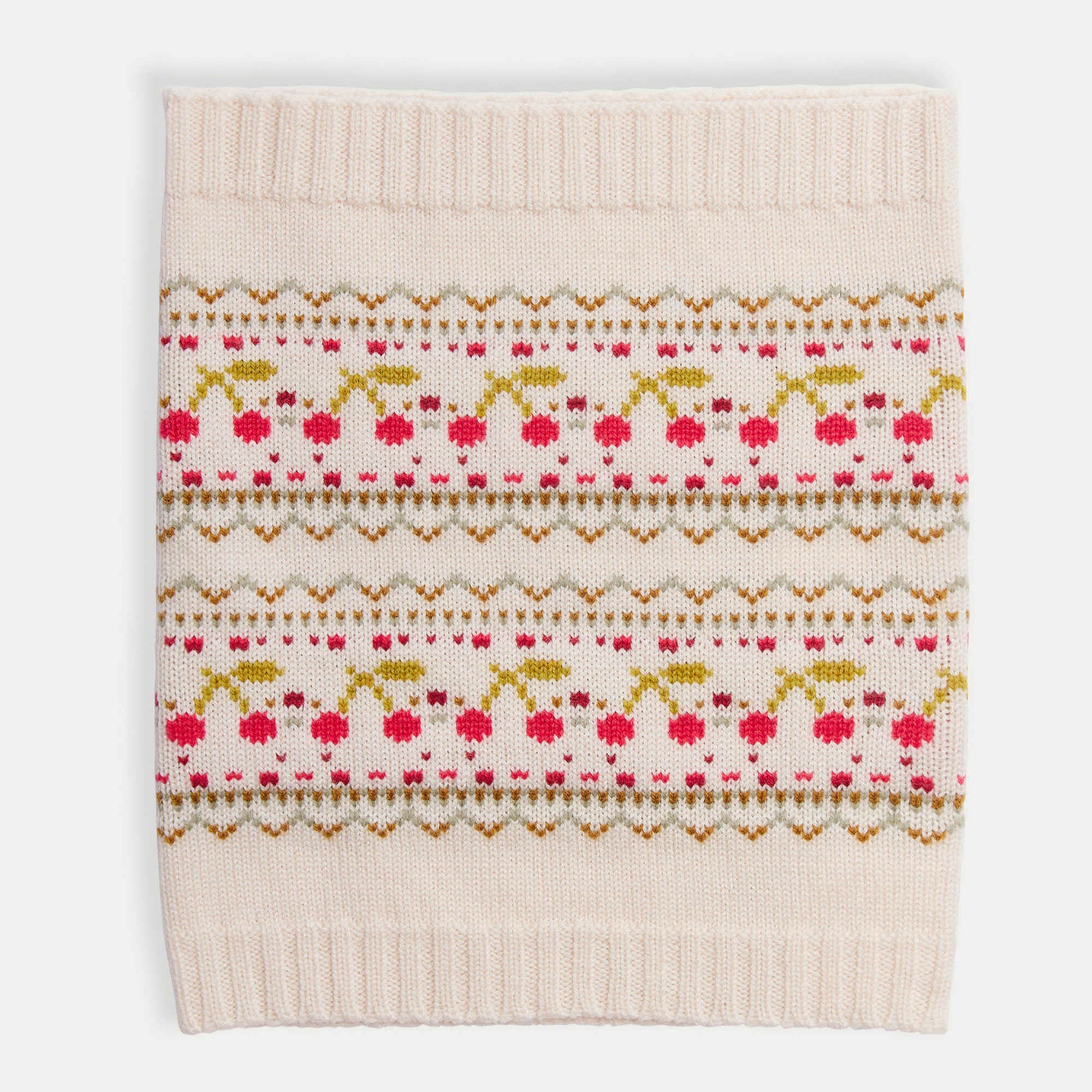 Girls White Jacquard Wool Scarf