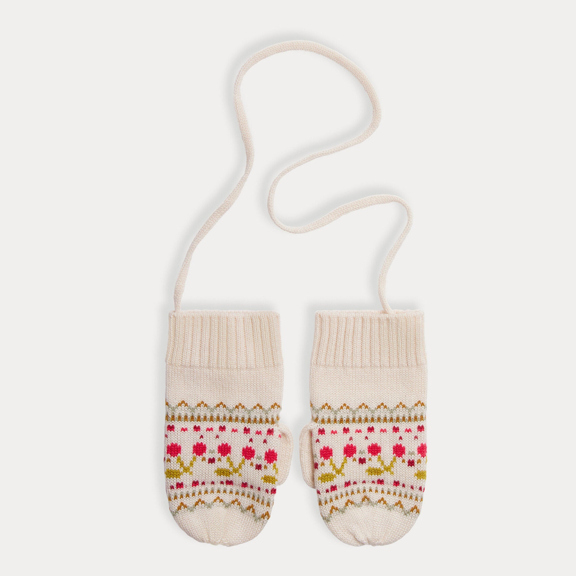 Girls White Jacquard Wool Gloves