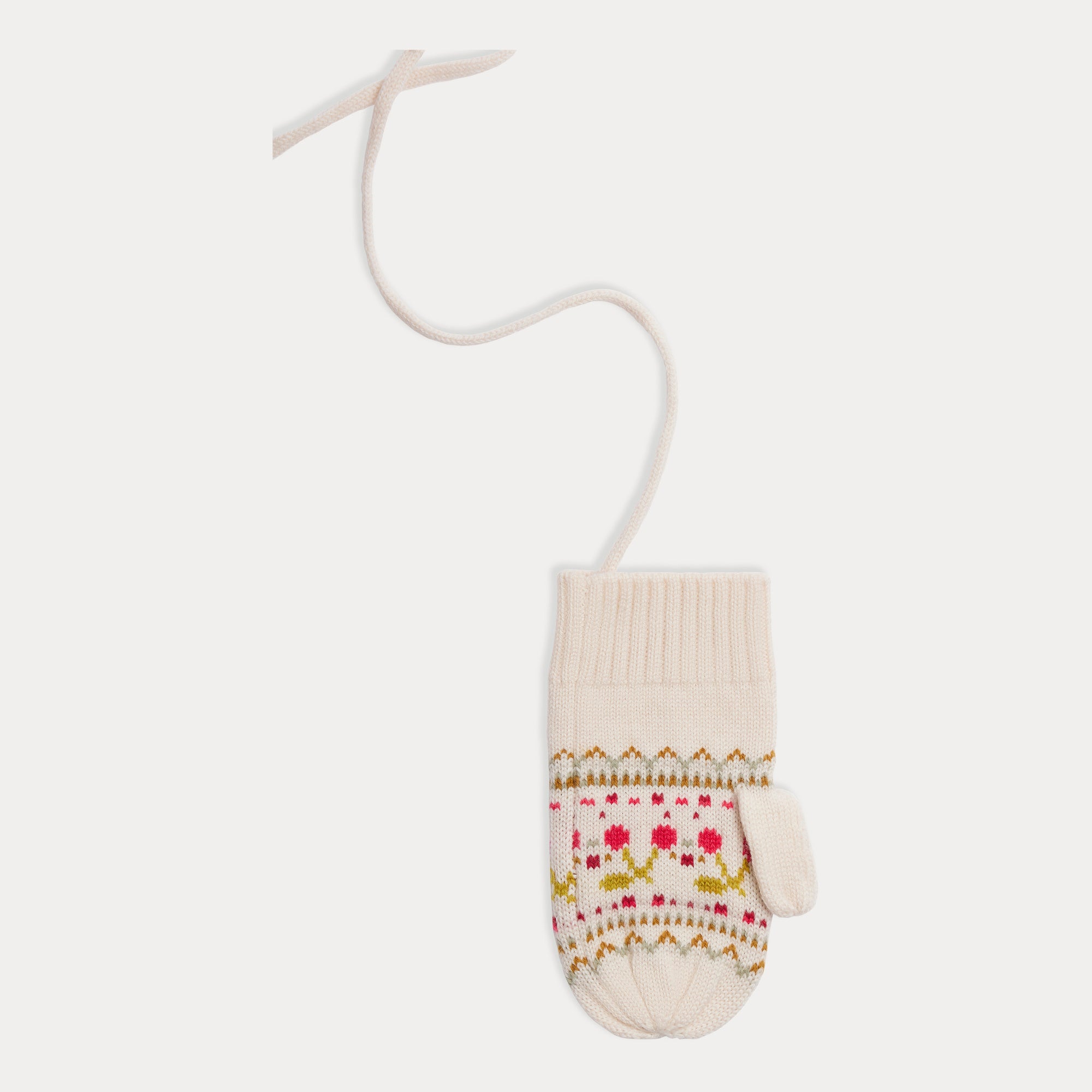 Girls White Jacquard Wool Gloves