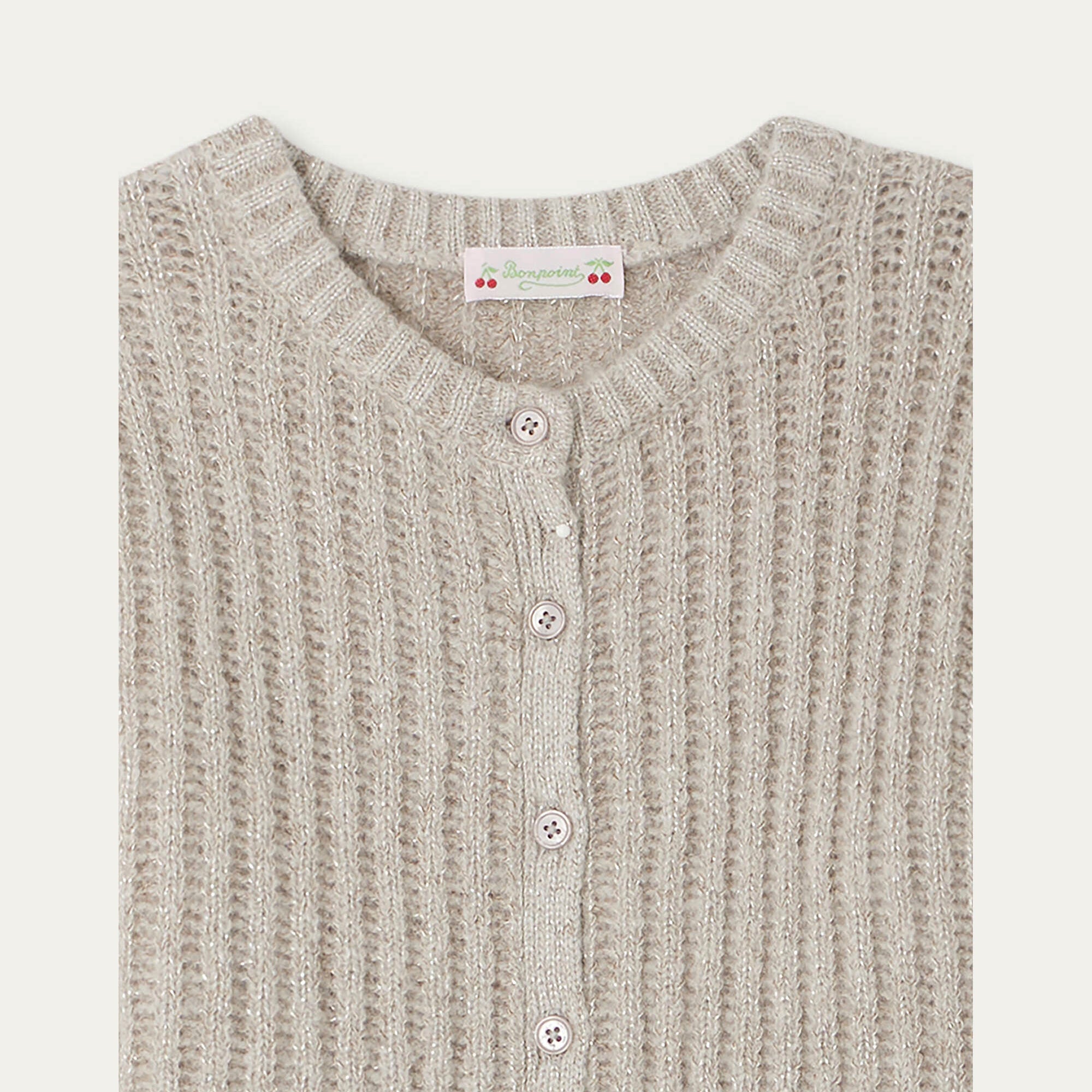 Girls Beige Grey Wool Cardigan