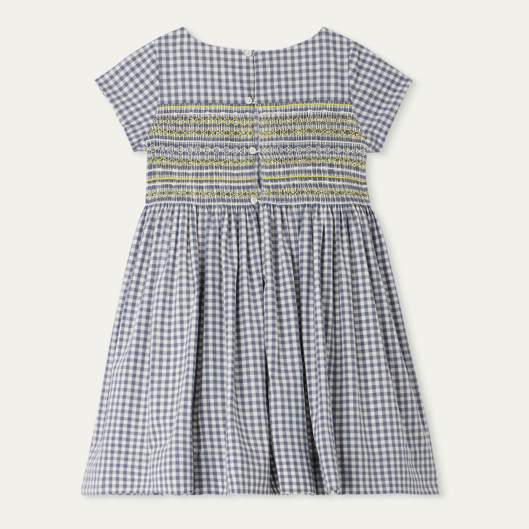 Girls Grey Blue Check Cotton Dress