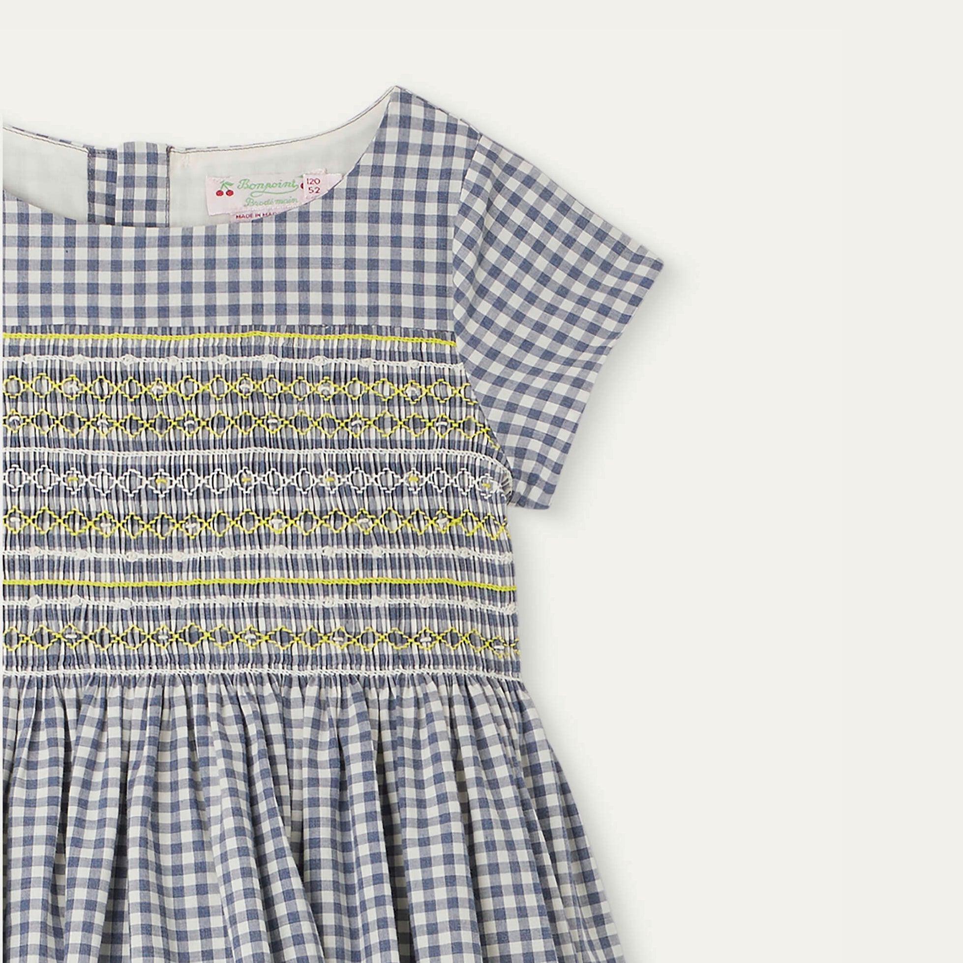 Girls Grey Blue Check Cotton Dress