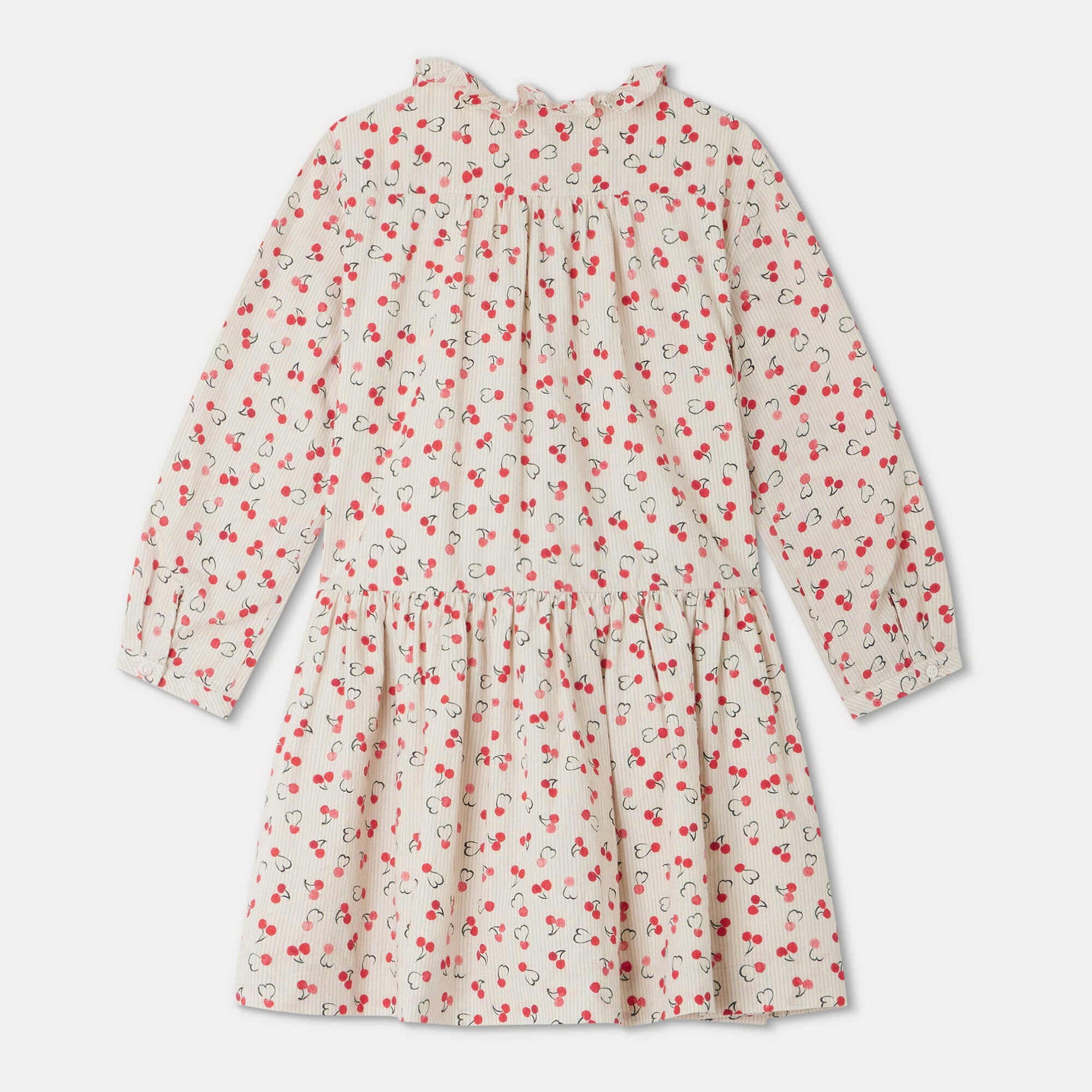 Girls Beige Cherry Cotton Dress