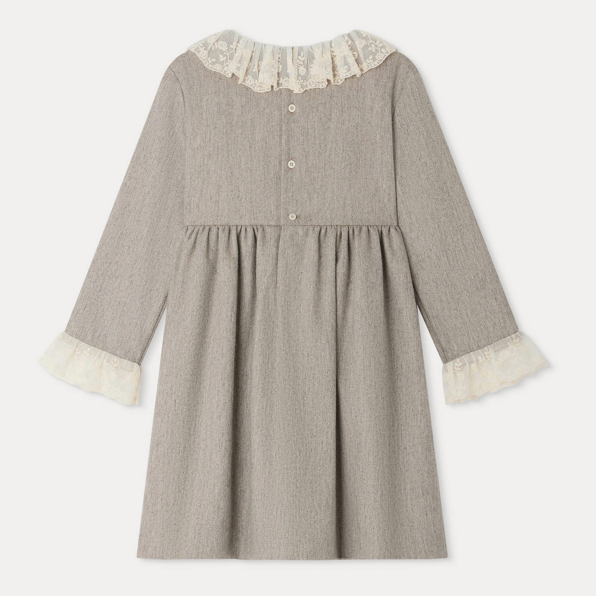 Girls Beige Ruffled Wool Dress