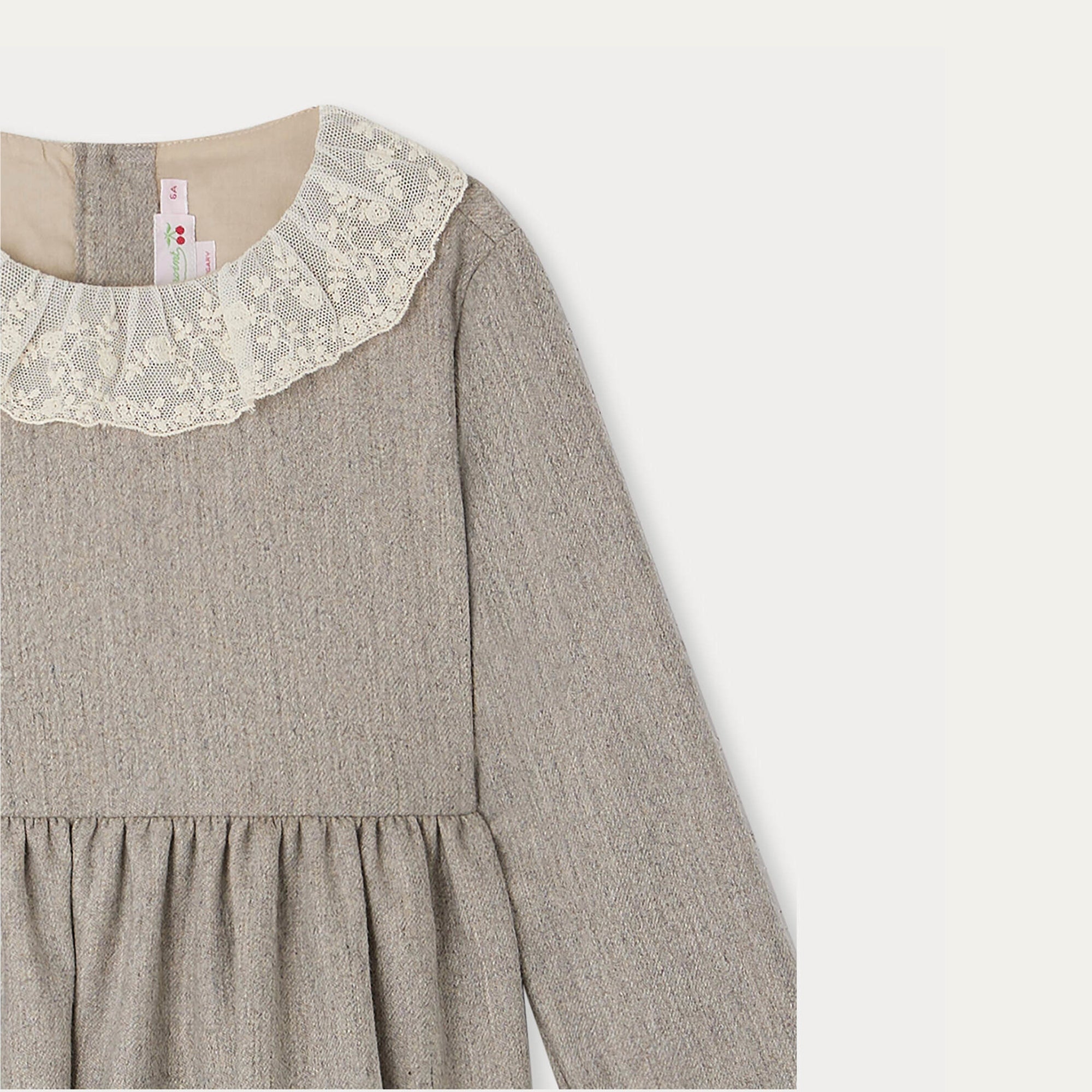 Girls Beige Ruffled Wool Dress